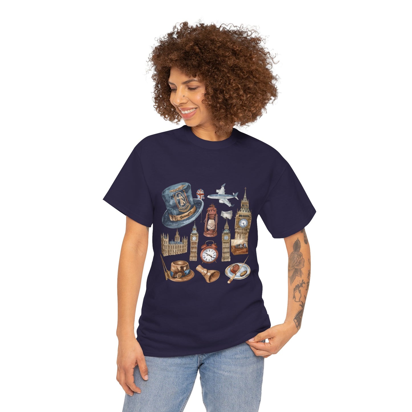 Unisex Heavy Cotton Tee - Icons of England - From Big Ben to Red Buses