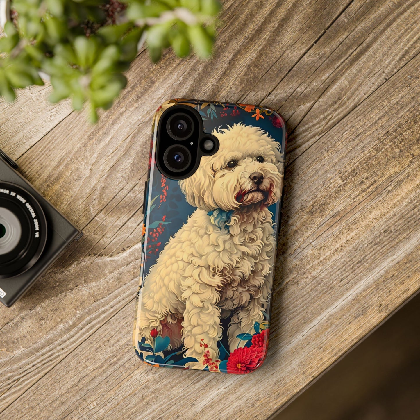 Cute Dog Phone Case, Pet Lover Gift, Floral Design Tough Case, Custom Dog Art, Birthday Gift for Dog Owners, Unique Phone Accessories