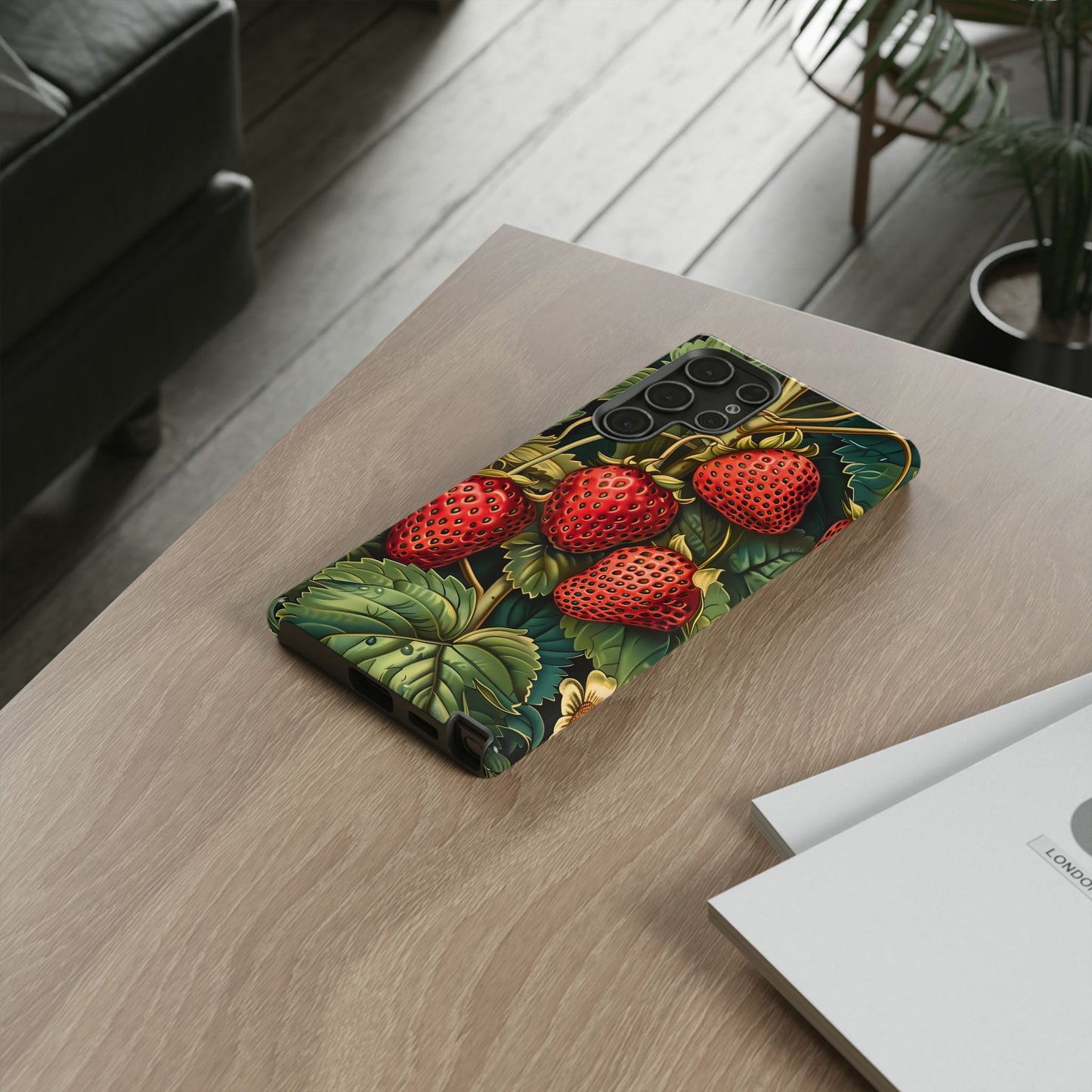Strawberry Phone Case, Tough Berry Case, Floral Phone Cover, Cute Smartphone Shell, Nature-Inspired Gift