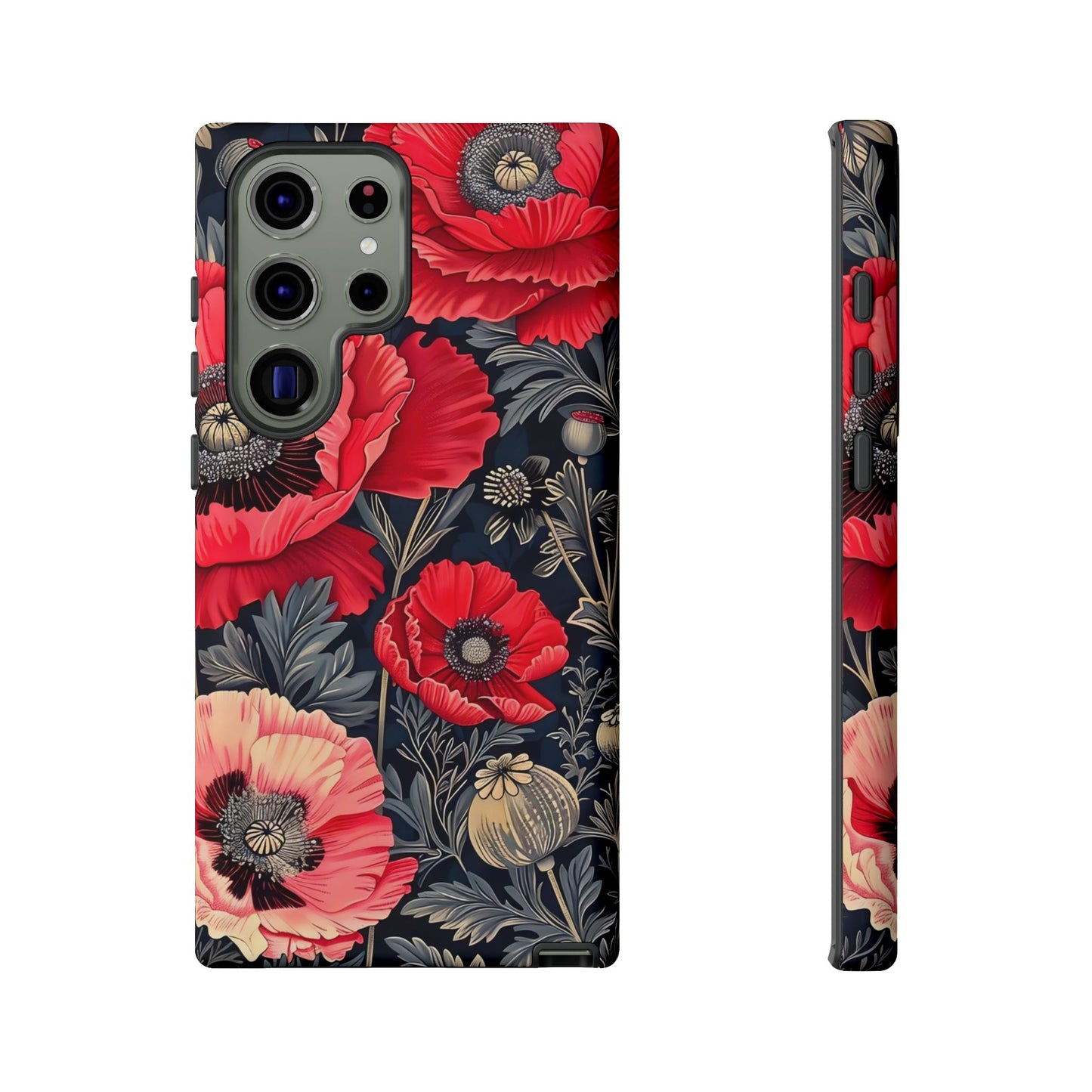 Floral Phone Case with Artistic Poppies, Tough Cases, Flower Design, Nature Lover Gift, Customizable Mobile Cover, Stylish Phone Accessories