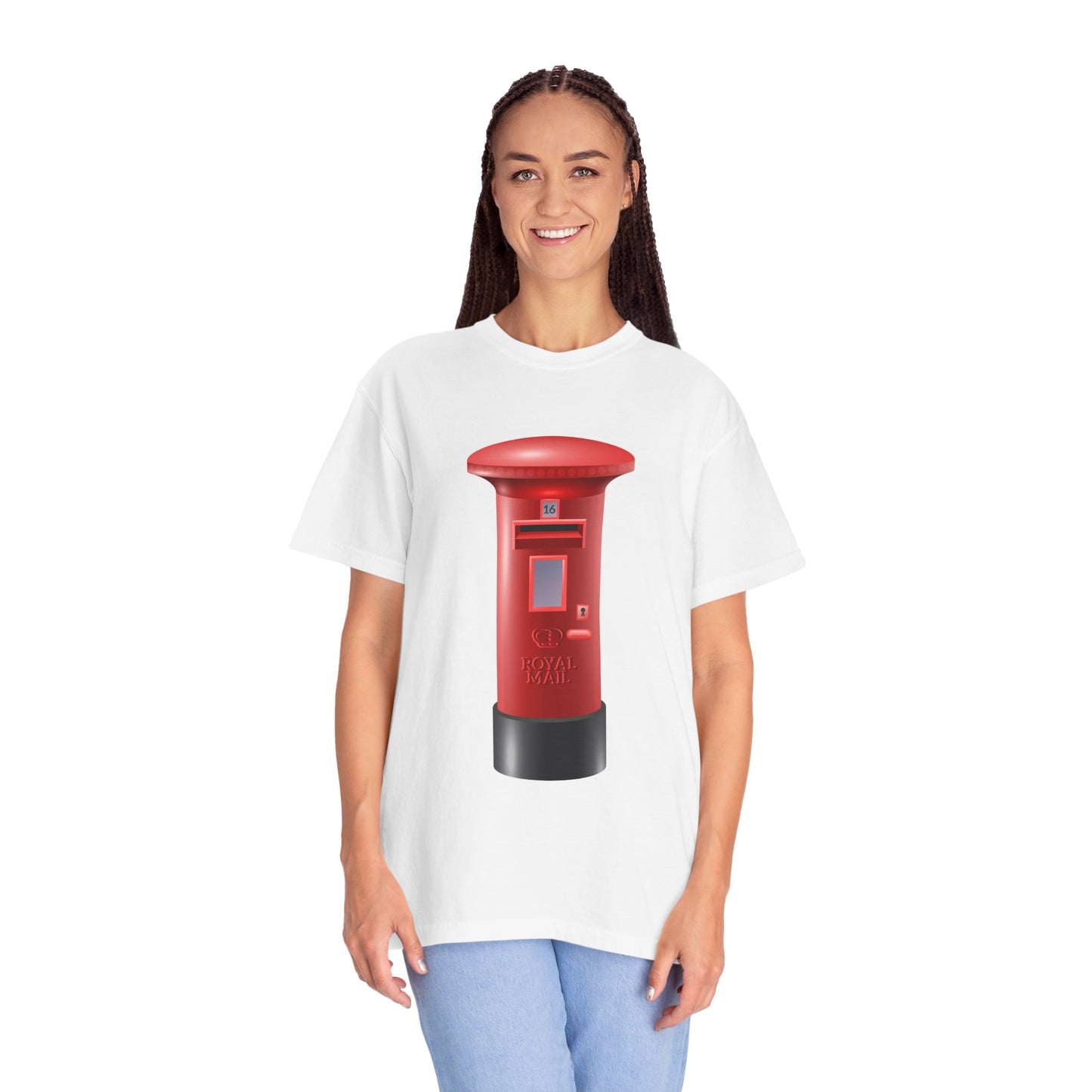 Unisex Garment-Dyed T-shirt - Classic UK Royal Mailbox Design - British Postbox Icon