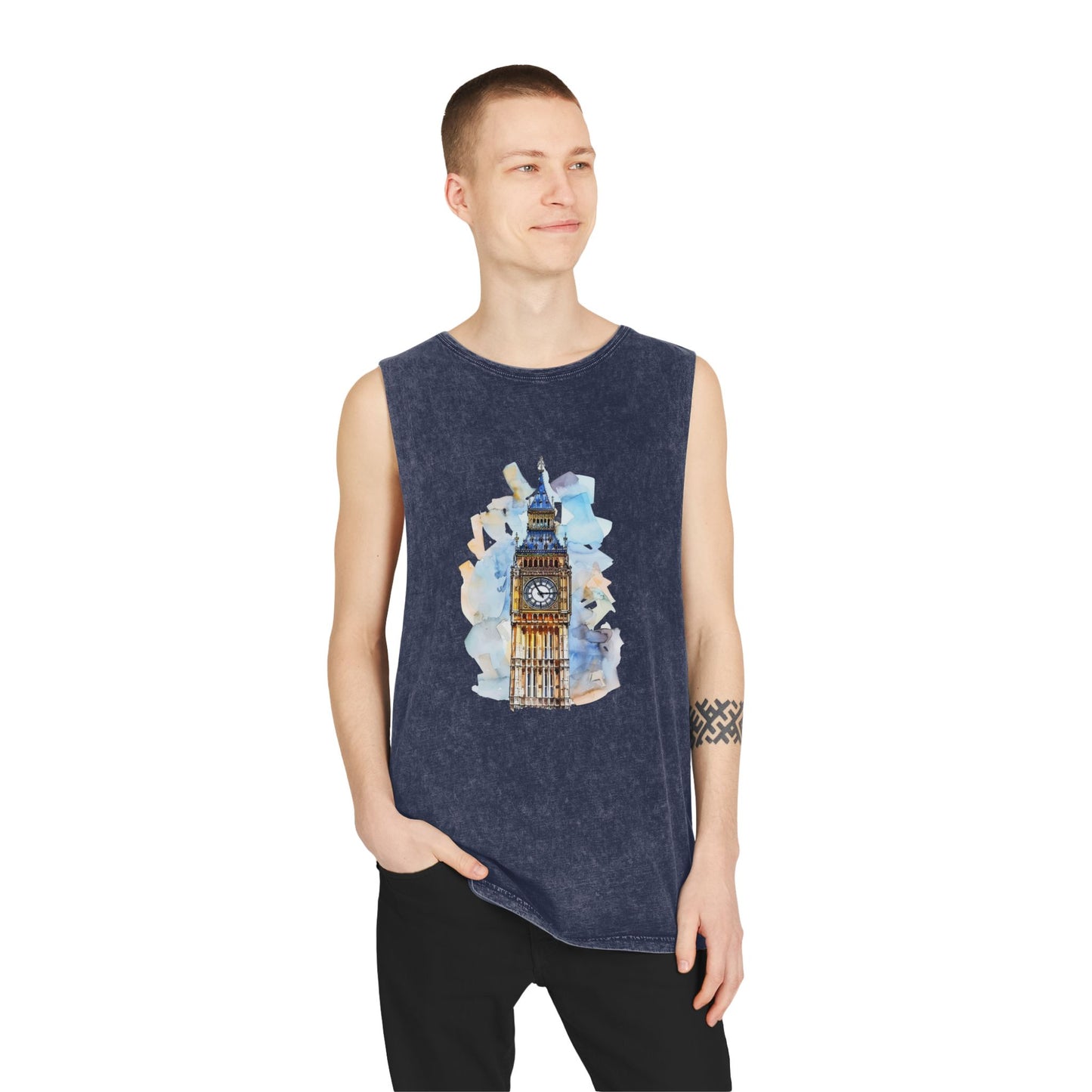 Unisex Stonewash Tank Top - Iconic Big Ben Clock Tower