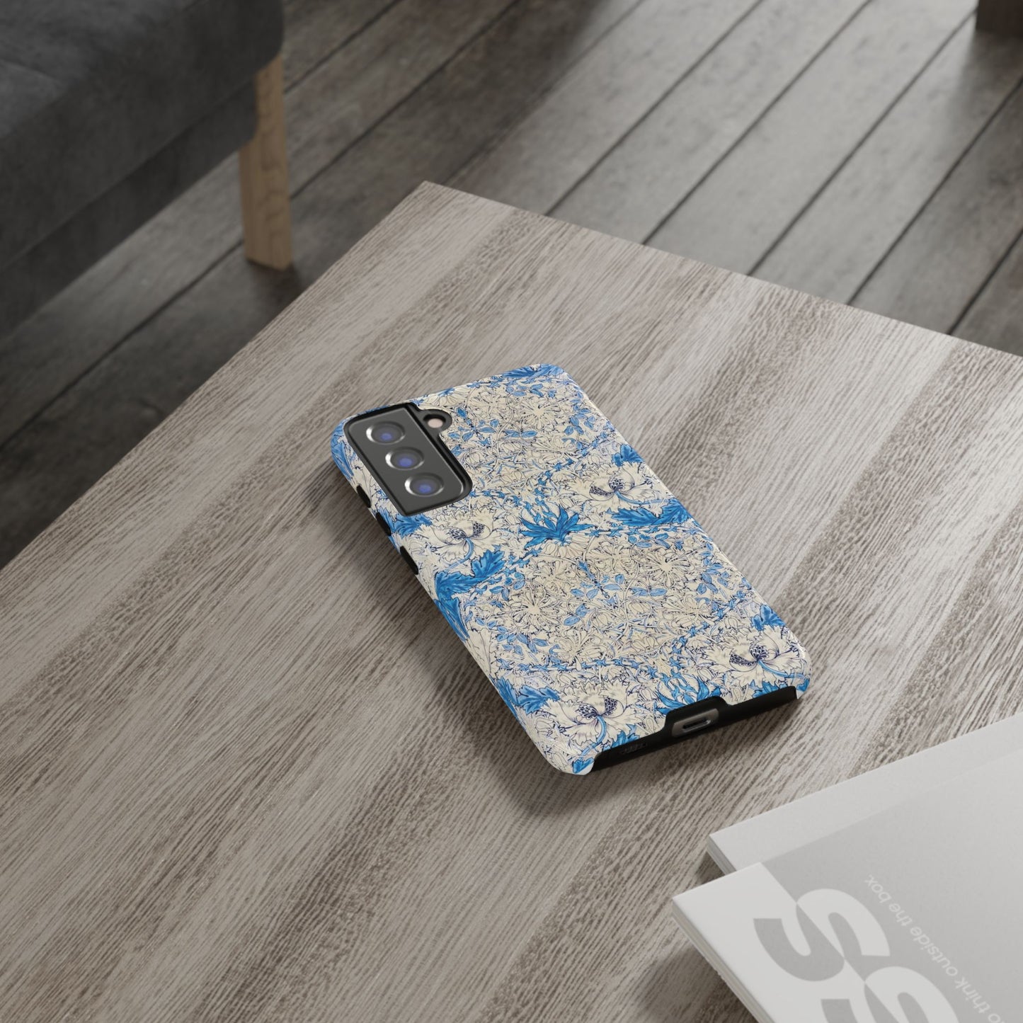 Elegant Floral Phone Case, Tough iPhone Cover, Stylish Mobile Protector, Blue Patterned Case, Unique Gift for Her