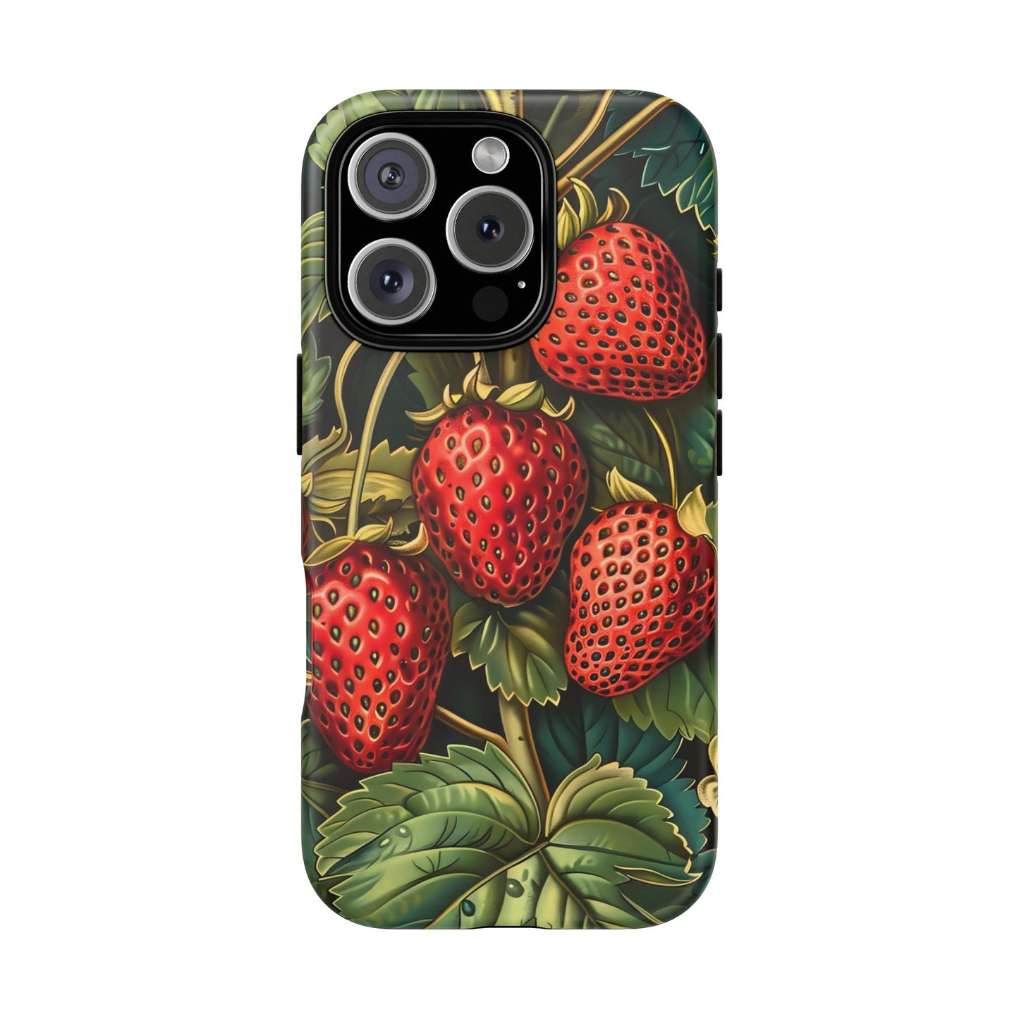 Strawberry Phone Case, Tough Berry Case, Floral Phone Cover, Cute Smartphone Shell, Nature-Inspired Gift