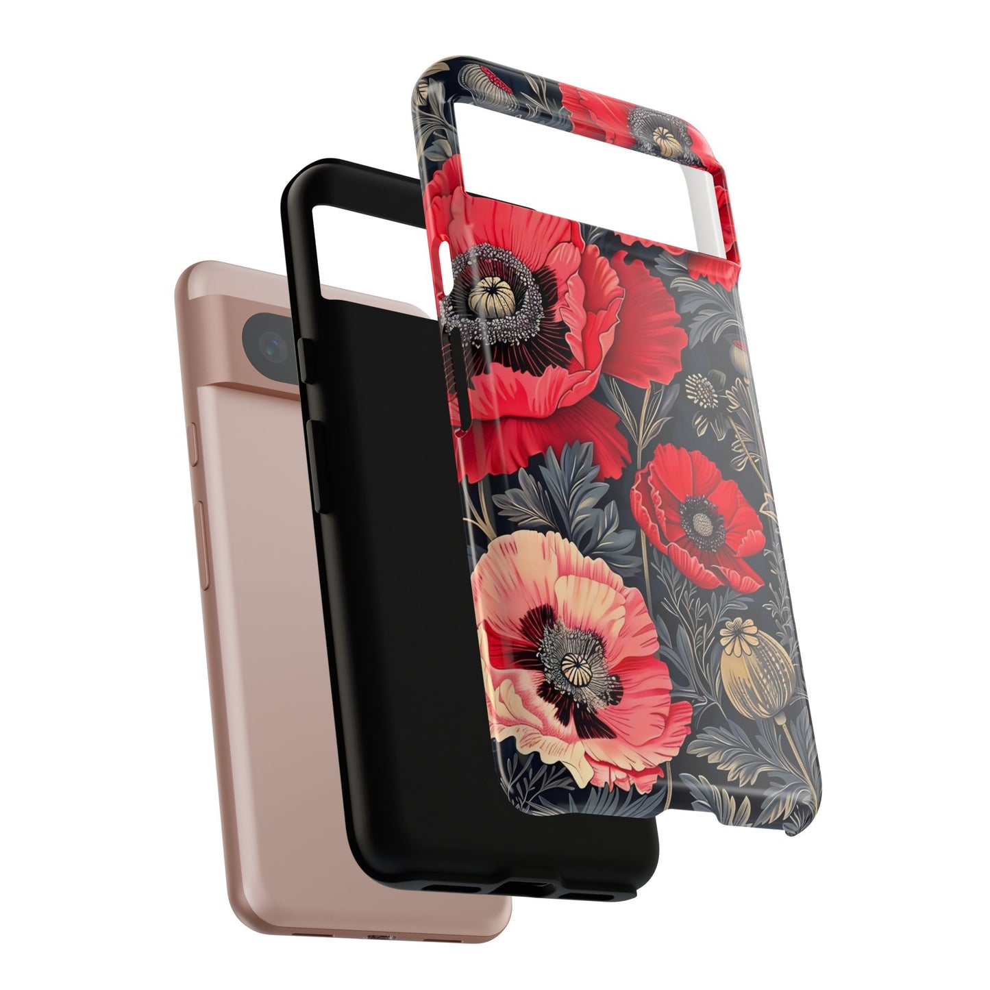 Floral Phone Case with Artistic Poppies, Tough Cases, Flower Design, Nature Lover Gift, Customizable Mobile Cover, Stylish Phone Accessories