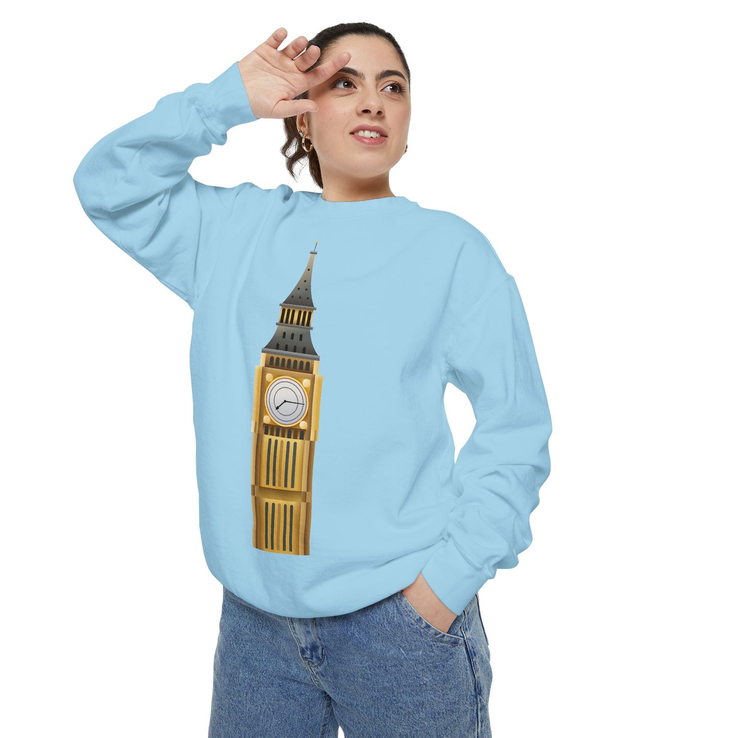 Unisex Garment-Dyed Sweatshirt - Classic London - Big Ben in All Its Glory
