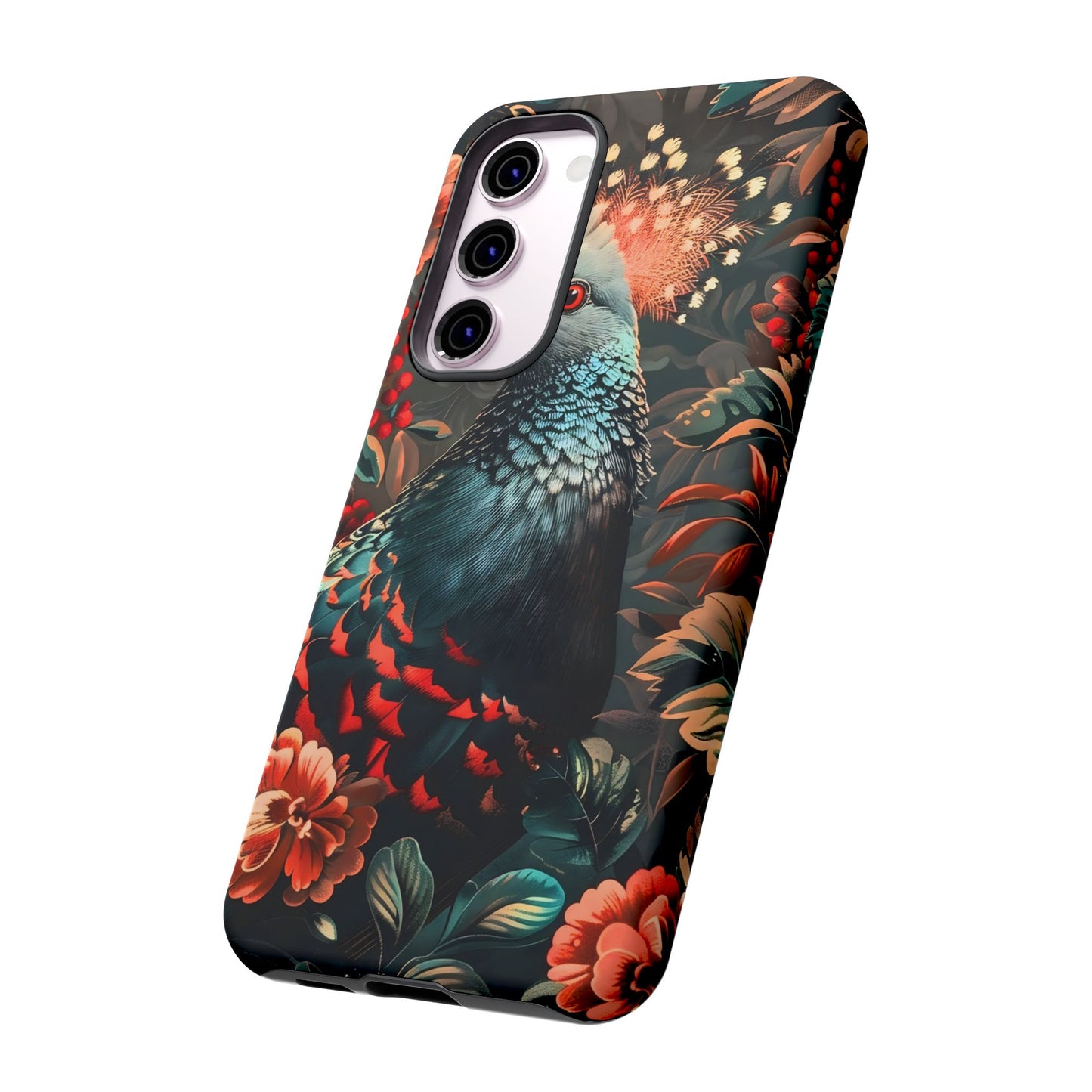 Floral Peacock Phone Case, Tough Cases, Artistic Phone Cover, Unique Gift, Nature Lover Accessory, Protective Case