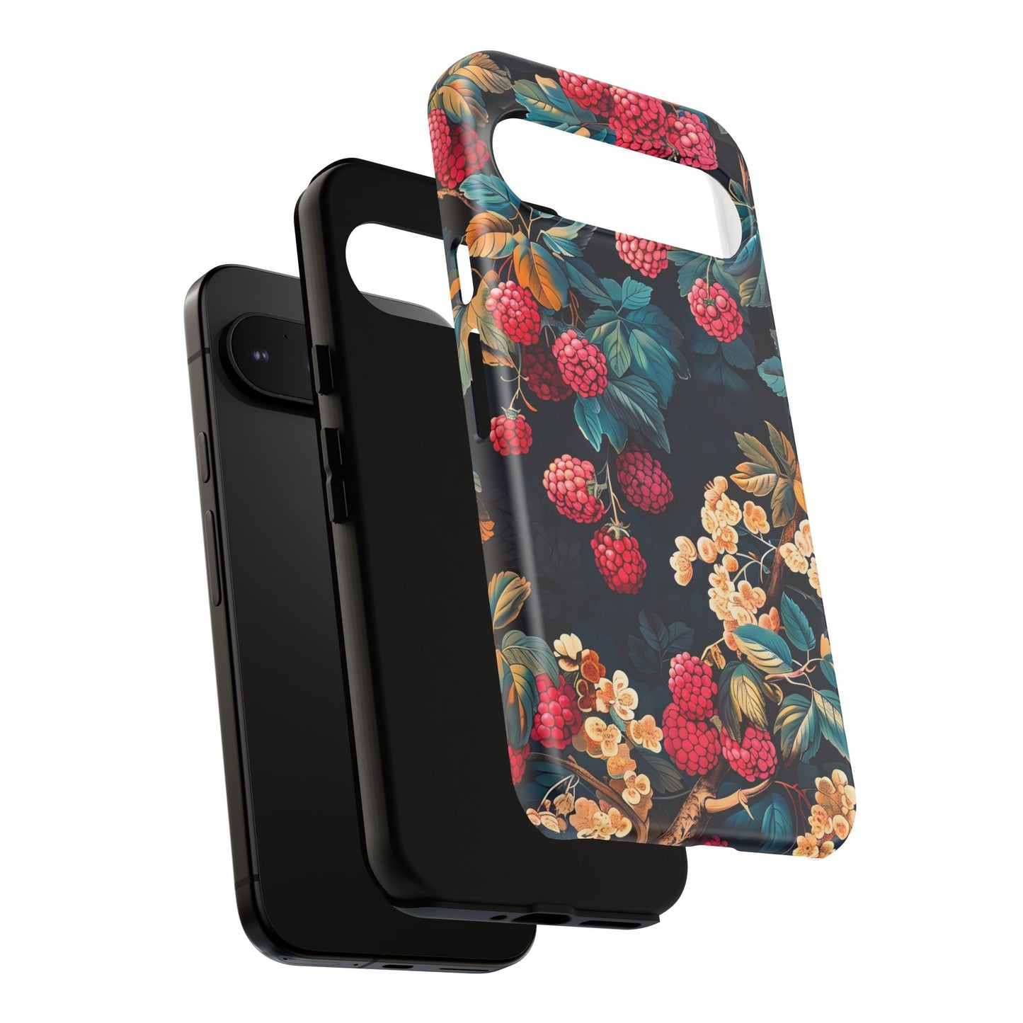 Floral Phone Case with Berry Design, Durable Phone Cover, Floral Print, Gift for Plant Lovers, Nature-Inspired Accessory