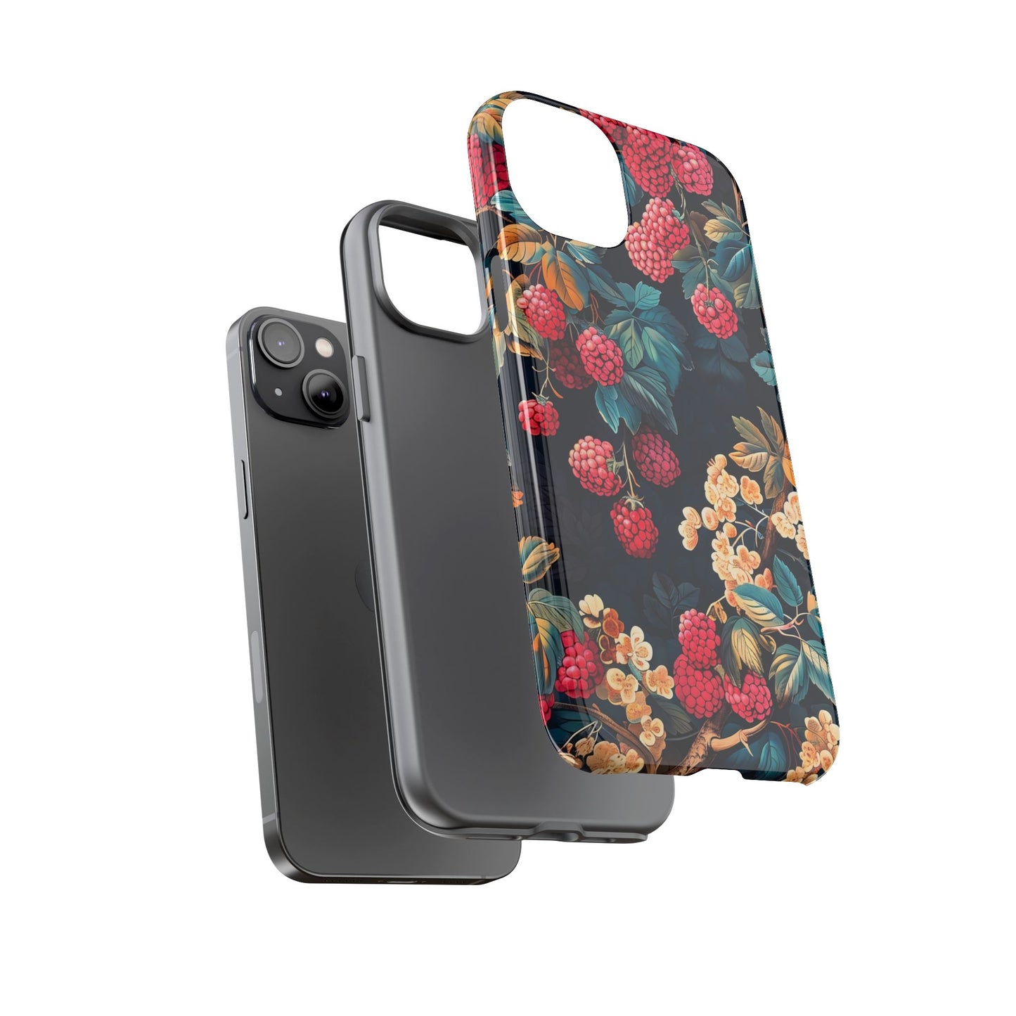 Floral Phone Case with Berry Design, Durable Phone Cover, Floral Print, Gift for Plant Lovers, Nature-Inspired Accessory