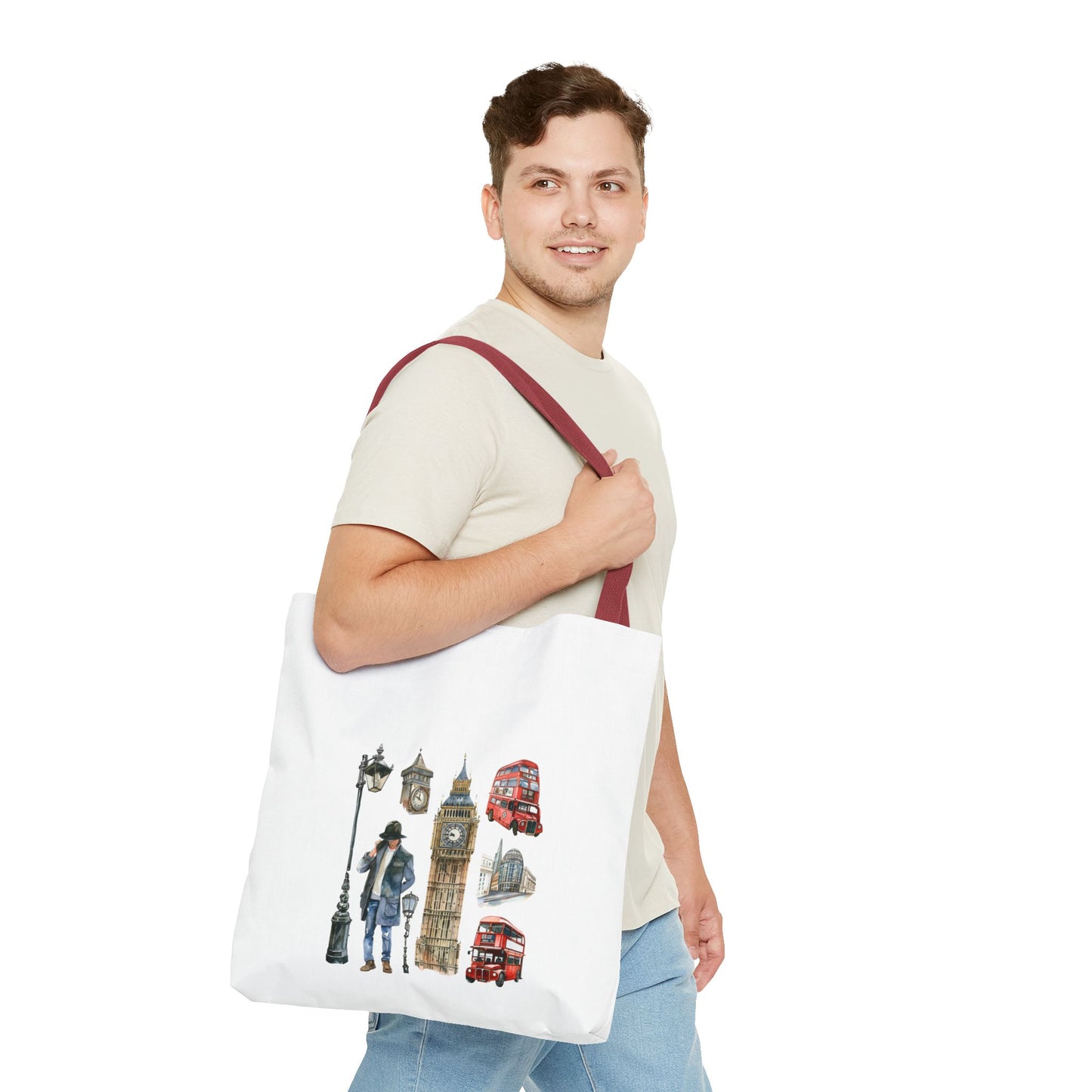 London-Themed Tote Bag, Travel Accessory, Gift for Travelers, AOP Design, Unique Shopping Bag, Stylish Carry-All