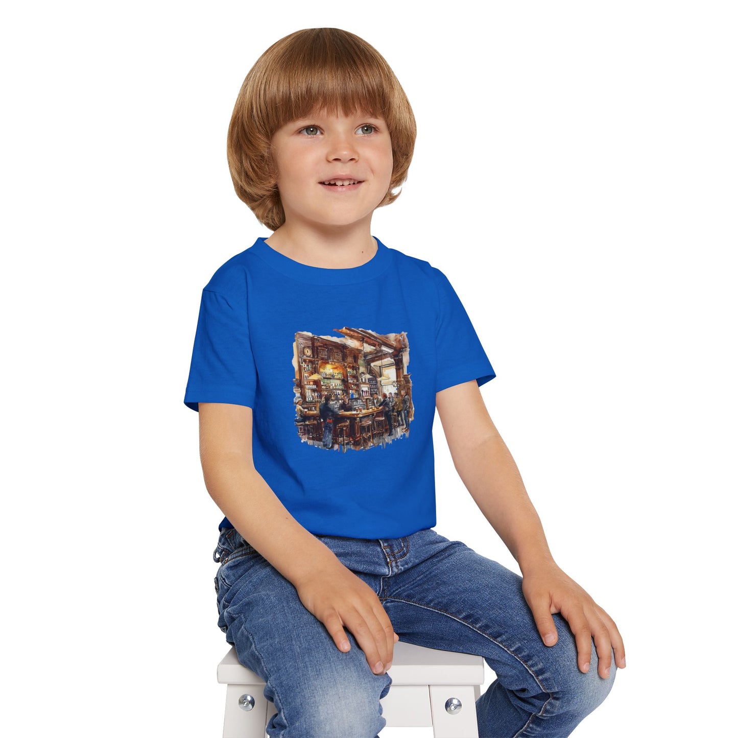 Toddler T-Shirt with Cozy Tavern Scene Design - Hand-Painted Bar Scene Wall Art