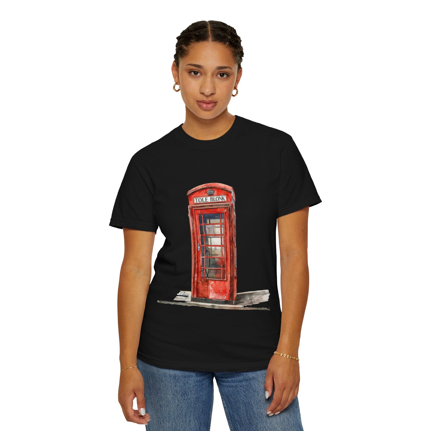 Unisex Garment-Dyed T-shirt - Iconic British Public Telephone - Classic Red Phone Box Design