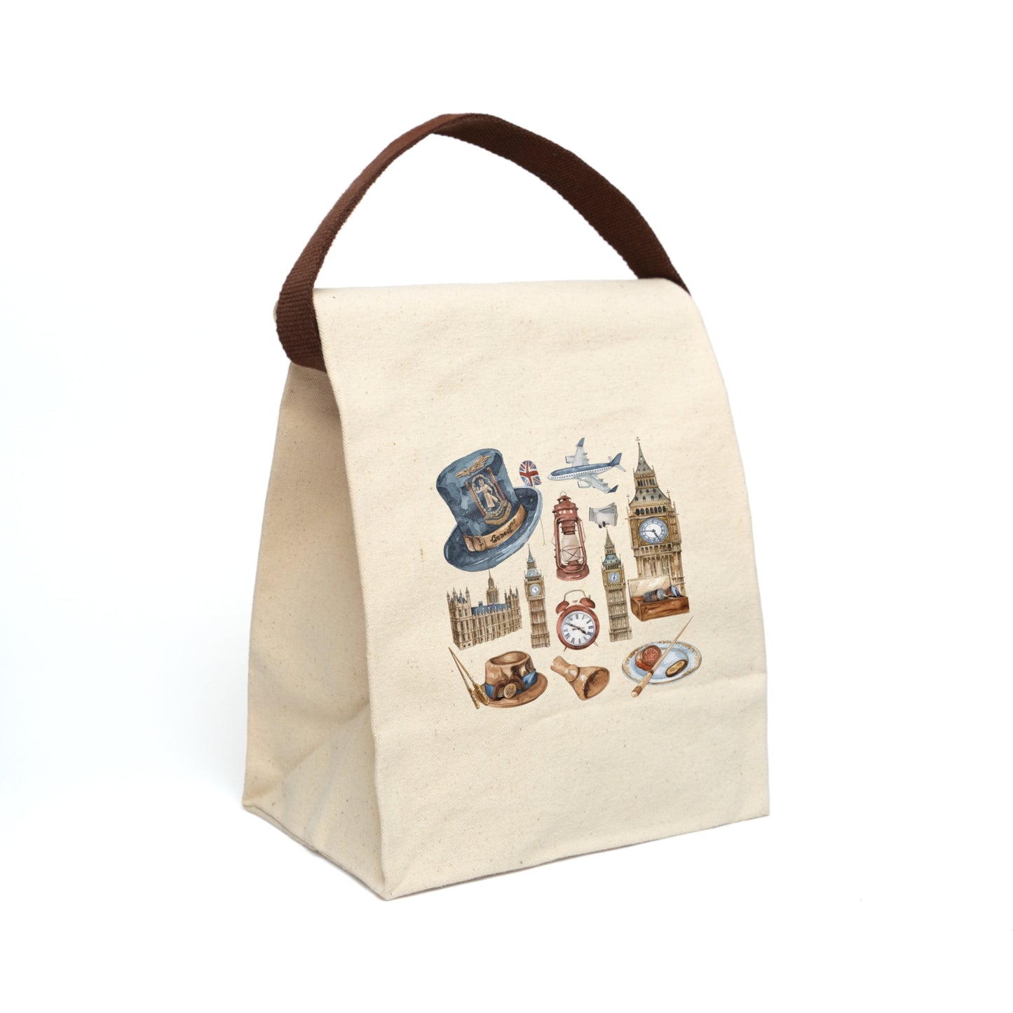 London-Themed Canvas Lunch Bag With Strap