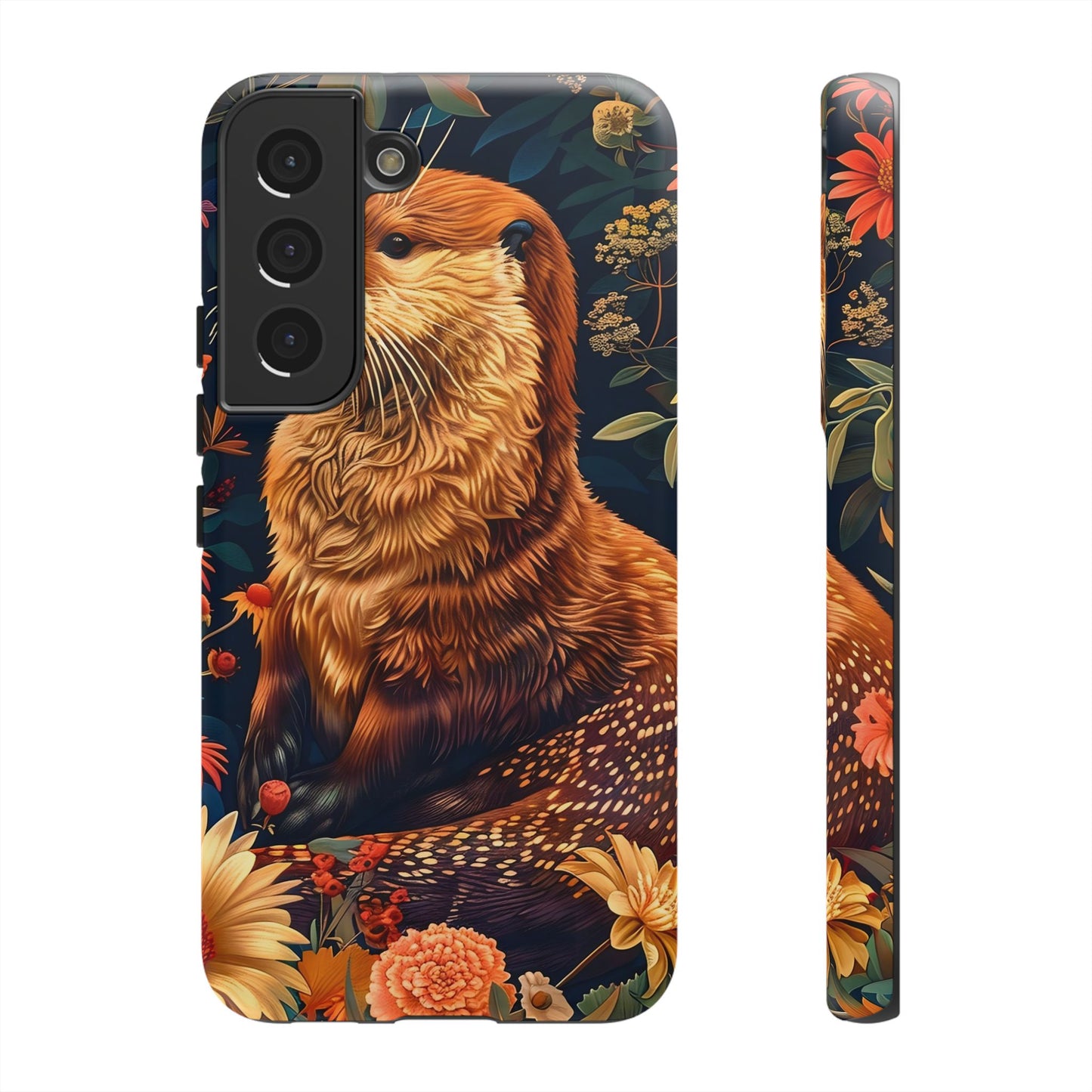 Otter Phone Case, Floral Otter Design, Tough Phone Cover, Nature Lover Gift, Cute Animal Accessories