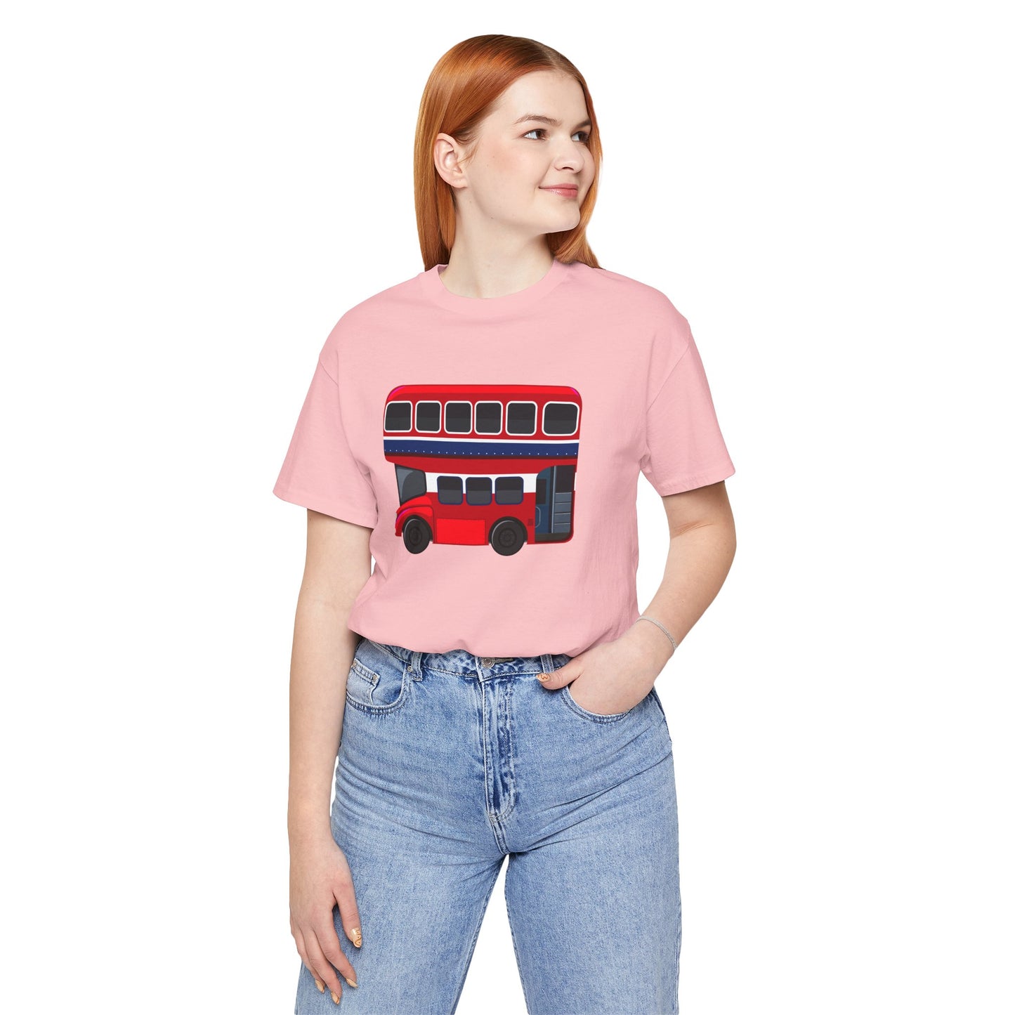 Unisex Jersey Short Sleeve Tee - London Transport English Bus - Iconic Red Double-Decker