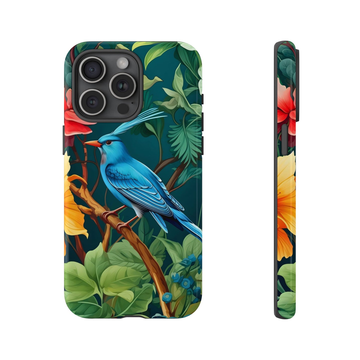 Tough Cases - Vibrant Bird Phone Case, Floral Design, Nature Lover, Unique Gift, Stylish Protection, Phone Accessories