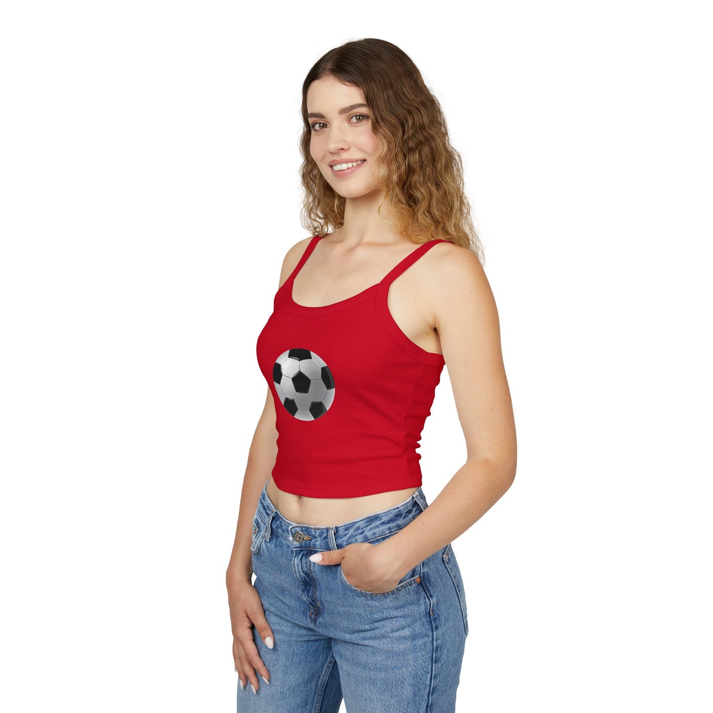 Women's Spaghetti Strap Tank Top - Dynamic Football Design - Sports Passion and Energy