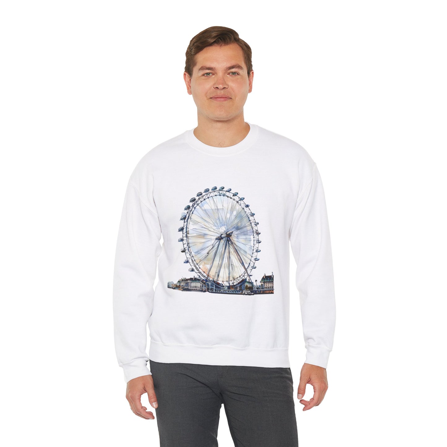 Unisex Heavy Blend™ Crewneck Sweatshirt Relaxed - London Eye Ferris Wheel and Cityscape View