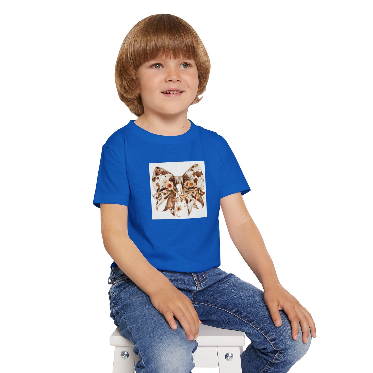 Toddler T-Shirt - Western Cow Print Bow with Floral Accents Clipart - Cute Kids Apparel for Spring Celebrations