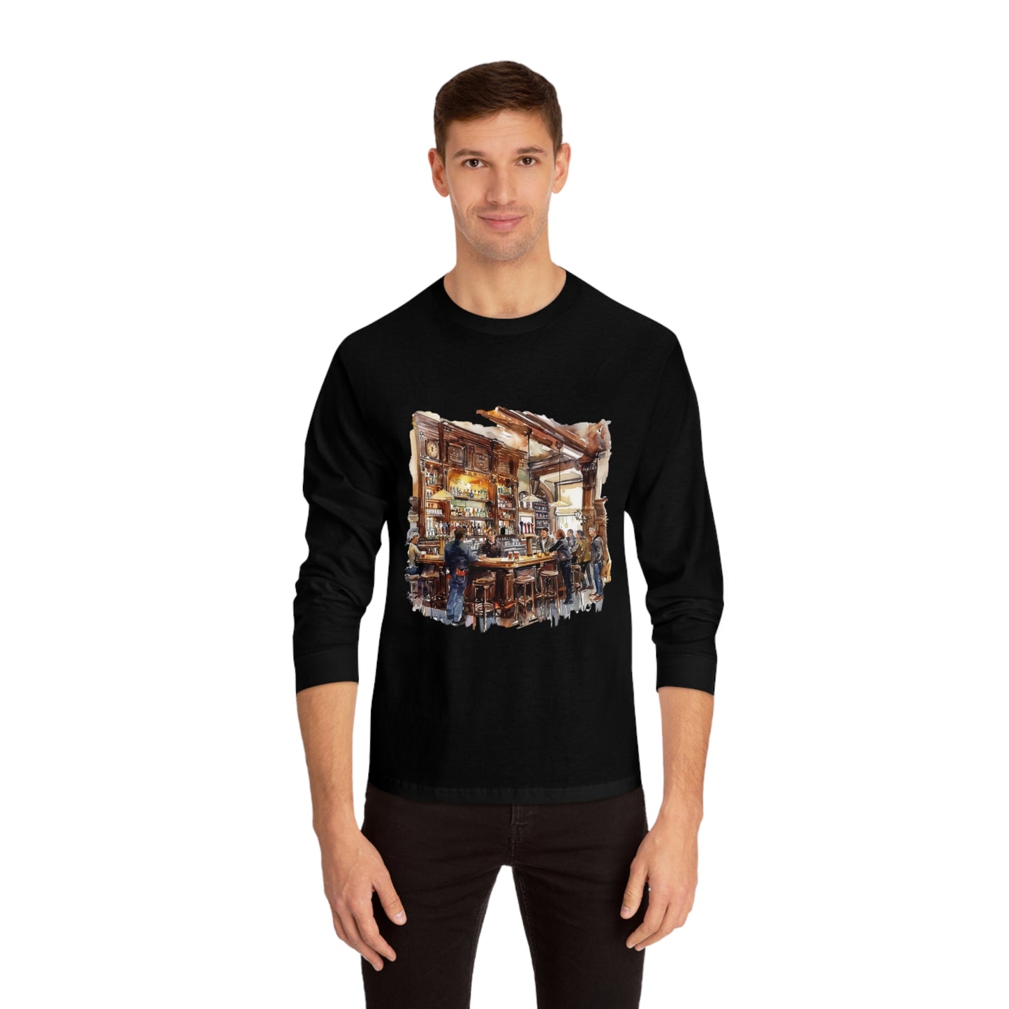 Unisex Classic Long Sleeve T-Shirt - London Pub Interior - Cozy British Tavern