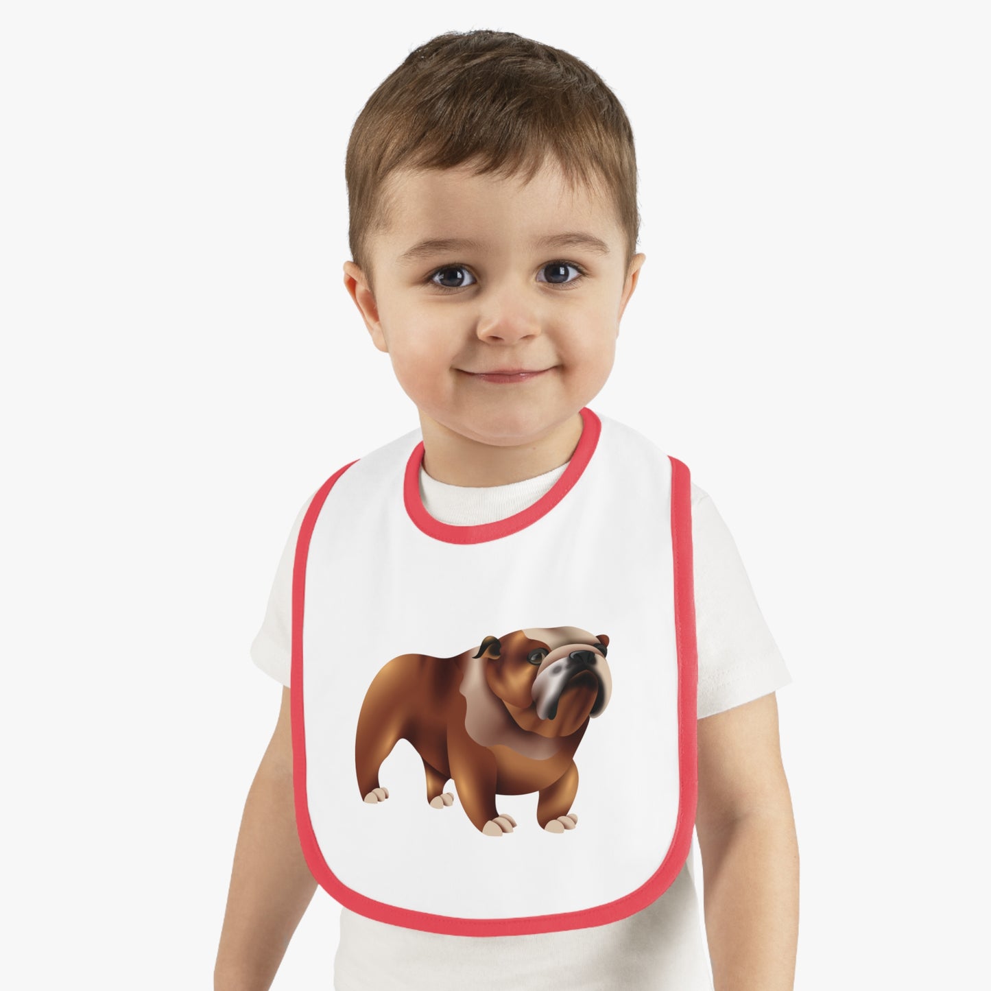 Cute Bulldog Baby Bib, Nursery Feeding Bib, Dog Lover Gift, Baby Shower Essential, Toddlers Bib with Contrast Trim