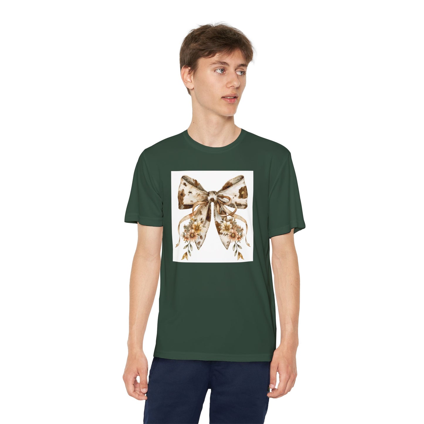 Youth Tee - Country Style Cow Print Bow with Wildflowers - Cute and Stylish T-Shirt for Kids
