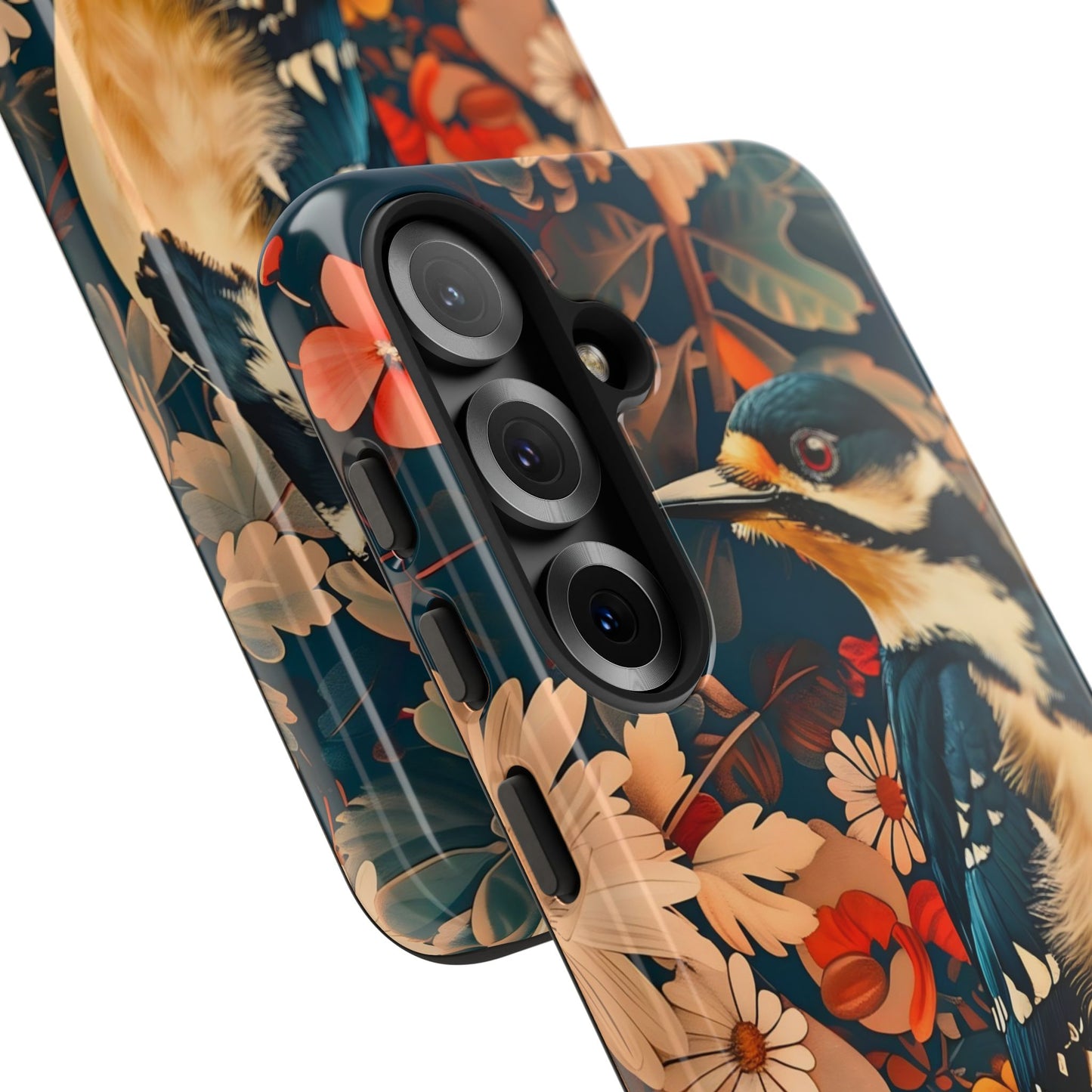 Artistic Bird Phone Case, Unique Tough Cases for Nature Lovers, Floral Design, Cute Gift, Customized Phone Accessories