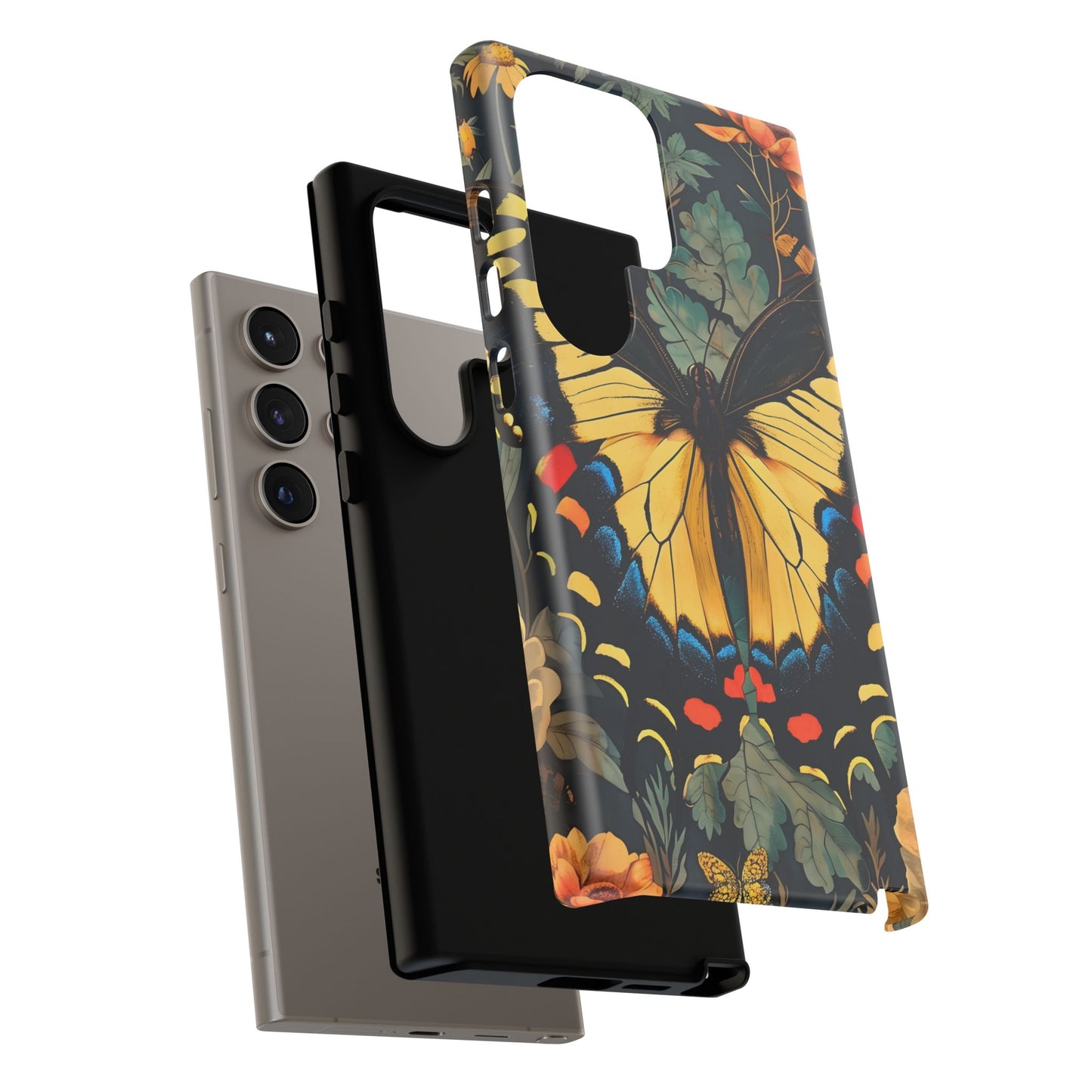 Butterfly Floral Phone Case, Art-inspire Tough Case, Gift for Nature Lovers, Butterfly Pattern Cover, Eco-Friendly Mobile Accessory