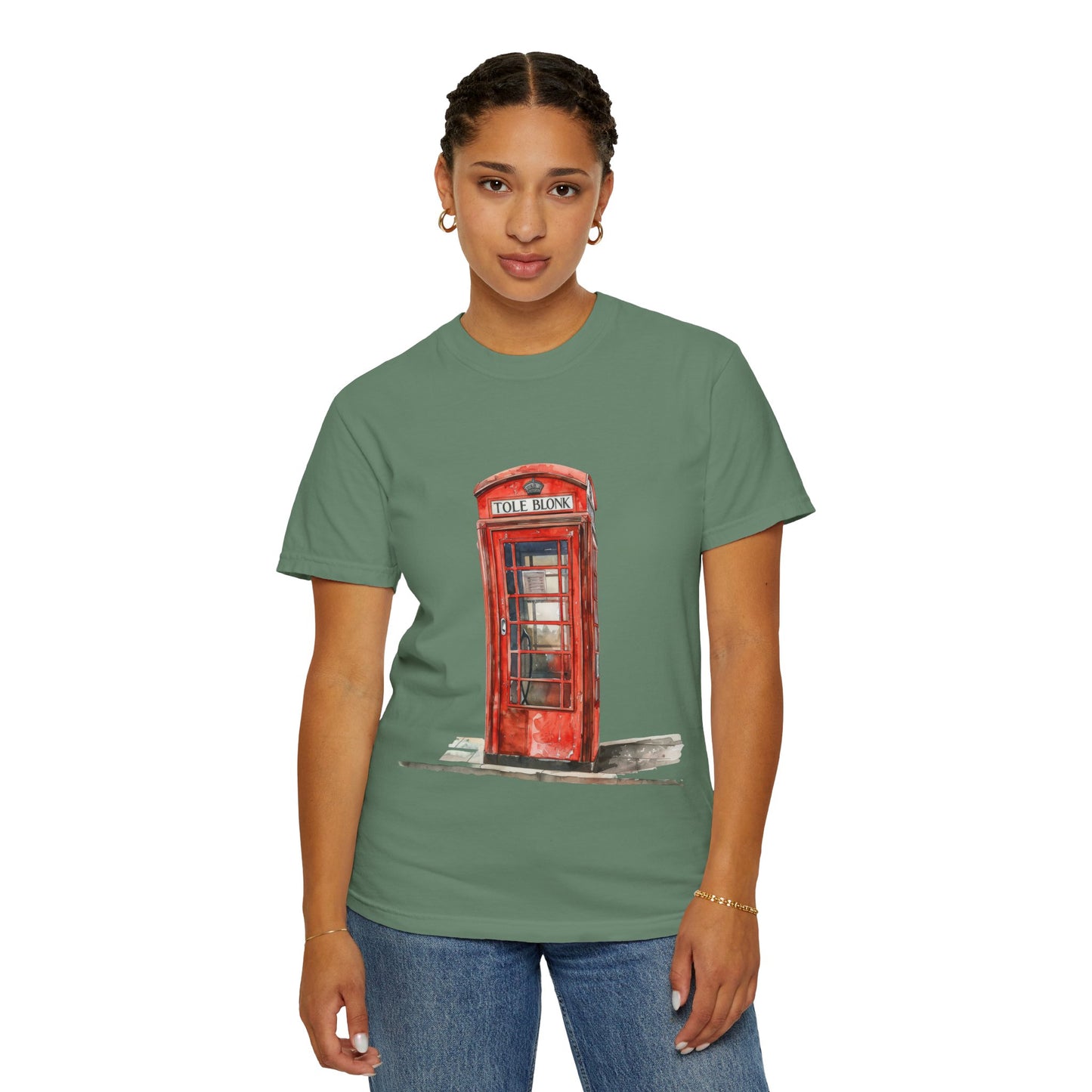 Unisex Garment-Dyed T-shirt - Iconic British Public Telephone - Classic Red Phone Box Design