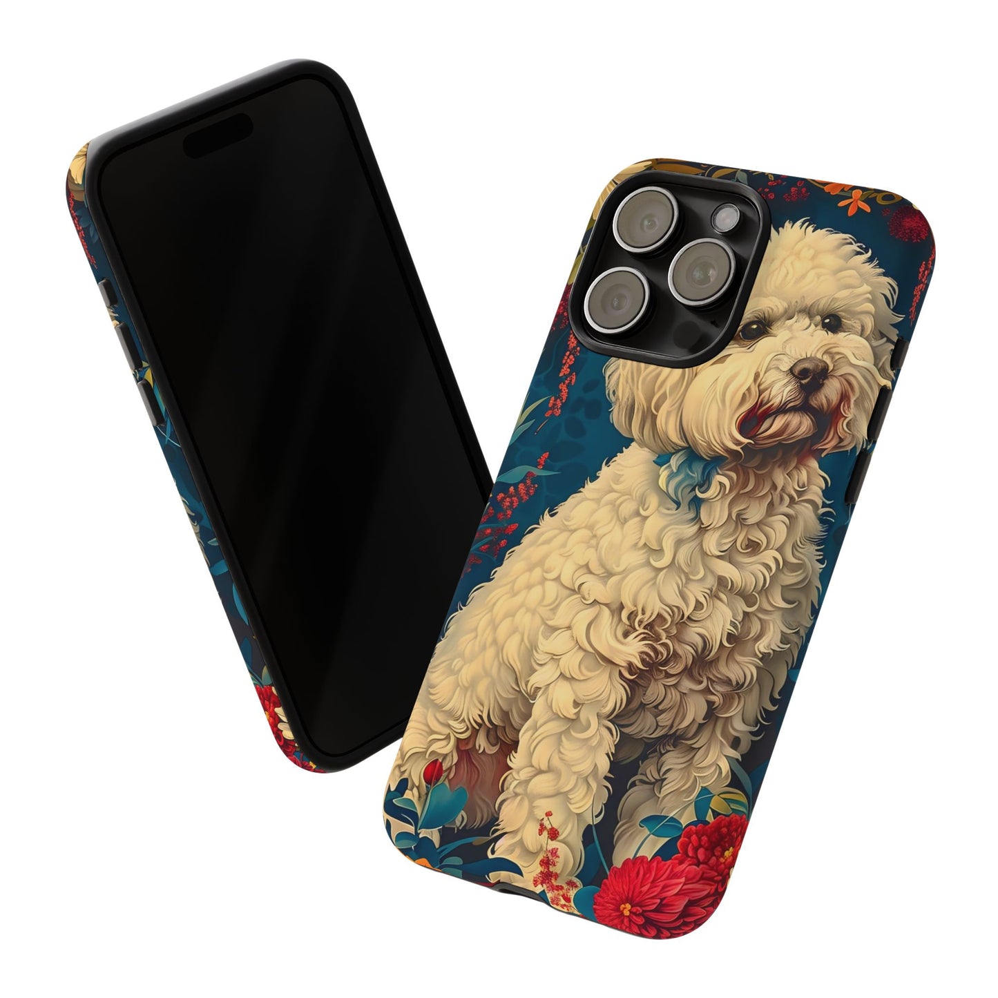 Cute Dog Phone Case, Pet Lover Gift, Floral Design Tough Case, Custom Dog Art, Birthday Gift for Dog Owners, Unique Phone Accessories