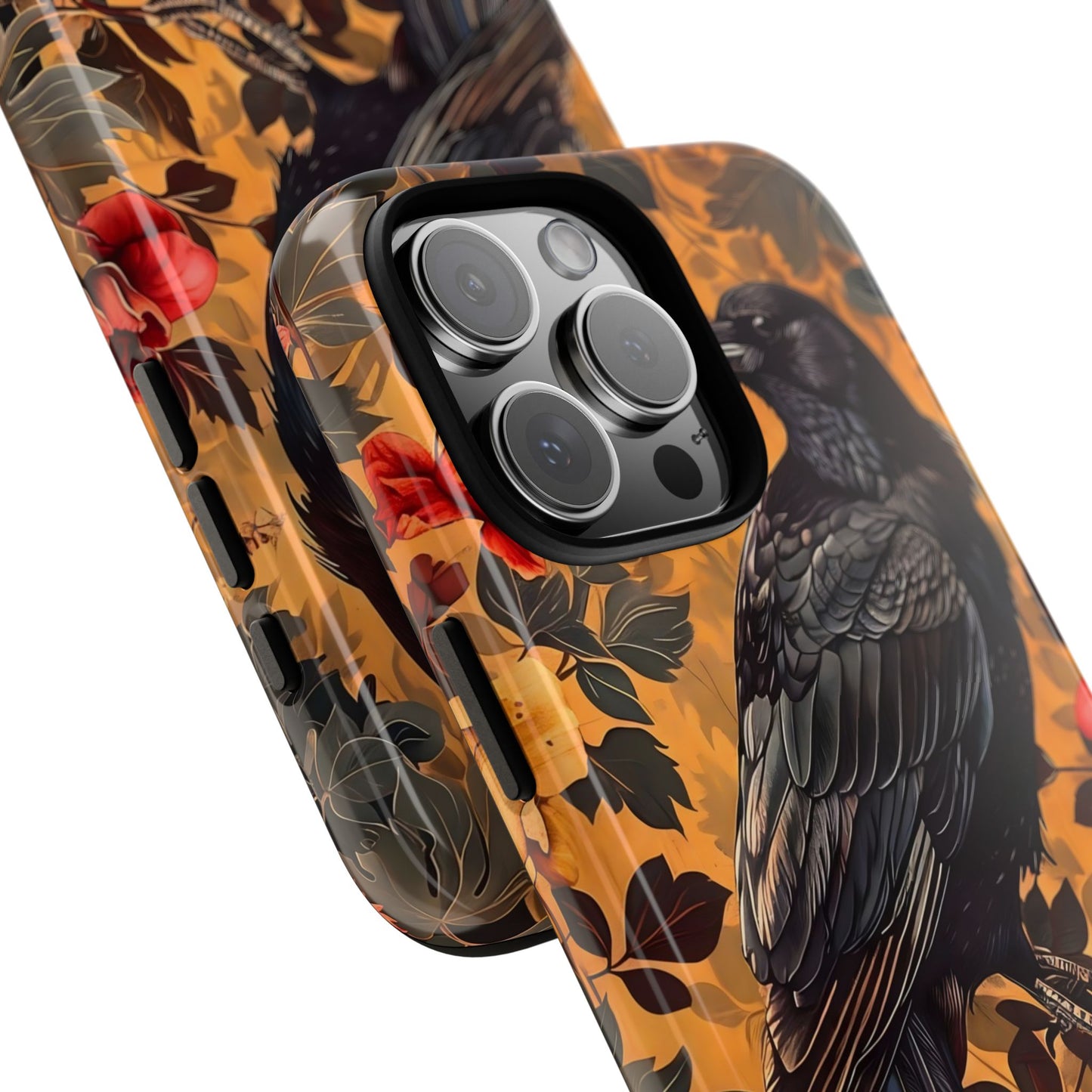 Raven Floral Phone Case - Tough Cases, Blackbird Decor, Gift for Nature Lovers, Bird Themed Accessories, Unique Phone Cover