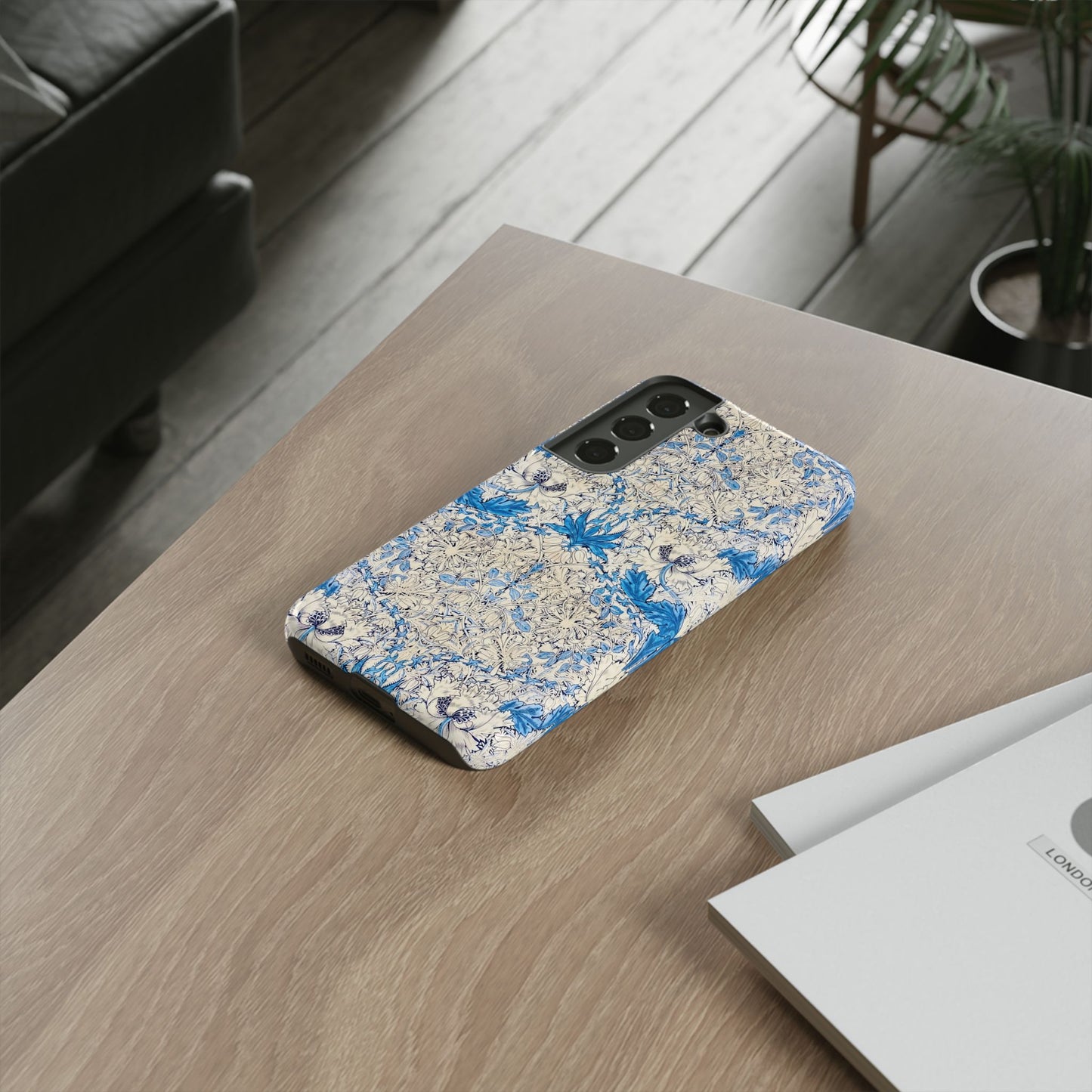 Elegant Floral Phone Case, Tough iPhone Cover, Stylish Mobile Protector, Blue Patterned Case, Unique Gift for Her