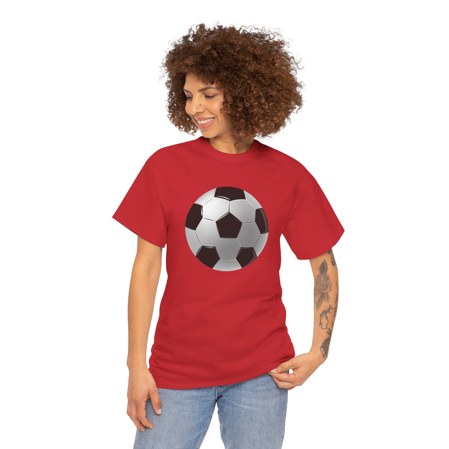Unisex Heavy Cotton Tee - Dynamic Football Design - Sports Passion and Energy