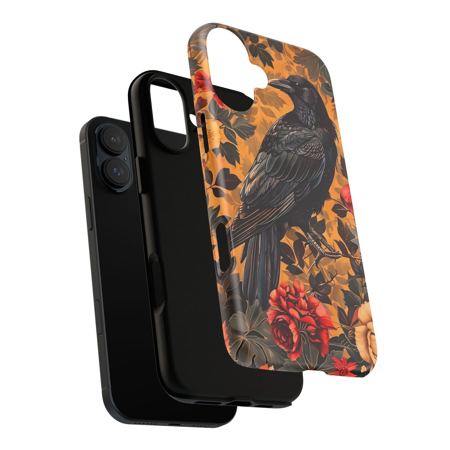Raven Floral Phone Case - Tough Cases, Blackbird Decor, Gift for Nature Lovers, Bird Themed Accessories, Unique Phone Cover