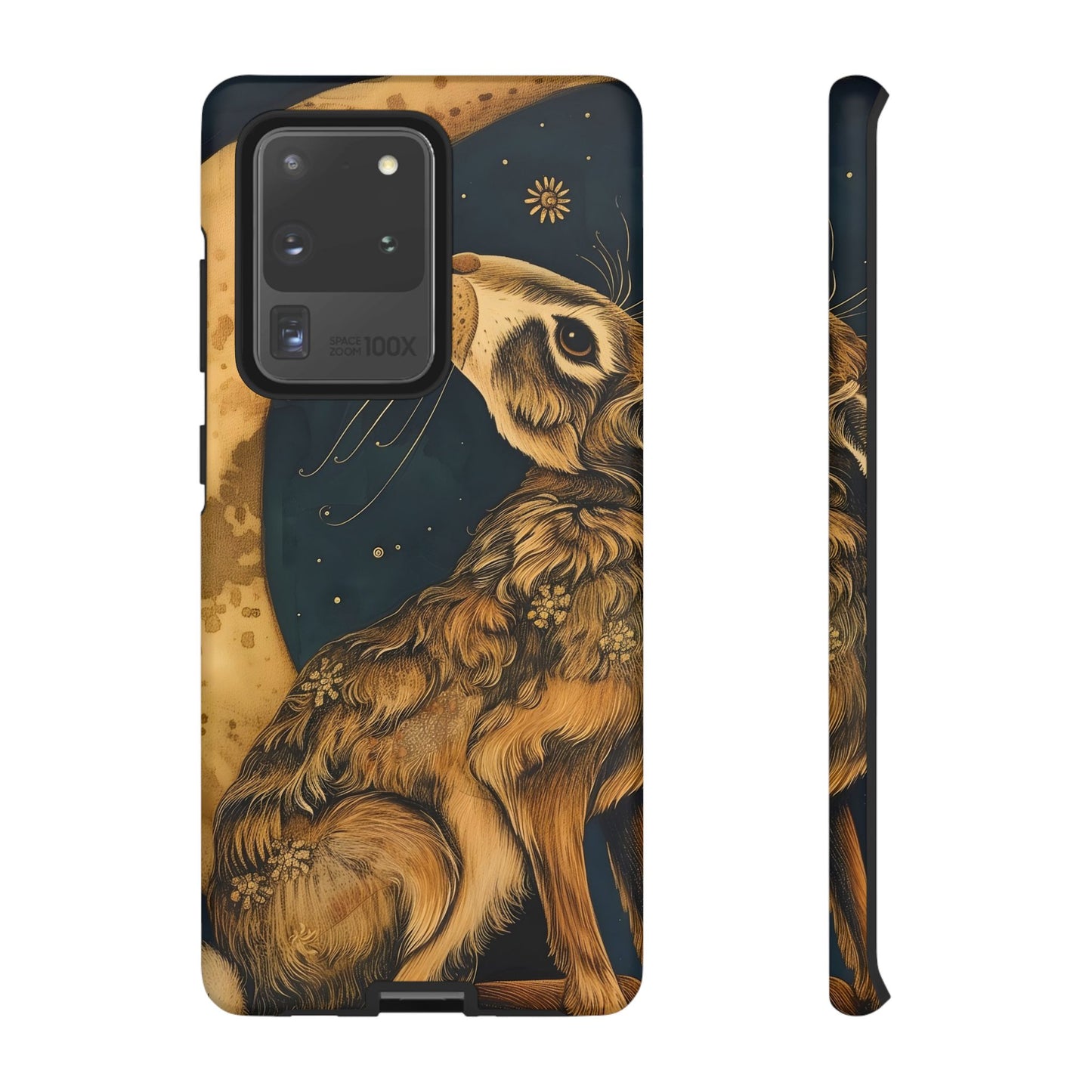 Artistic Phone Case with Celestial Hare Design, Tough Cases, Unique Gifts, Nature Lovers, Phone Accessories, Bohemian Style