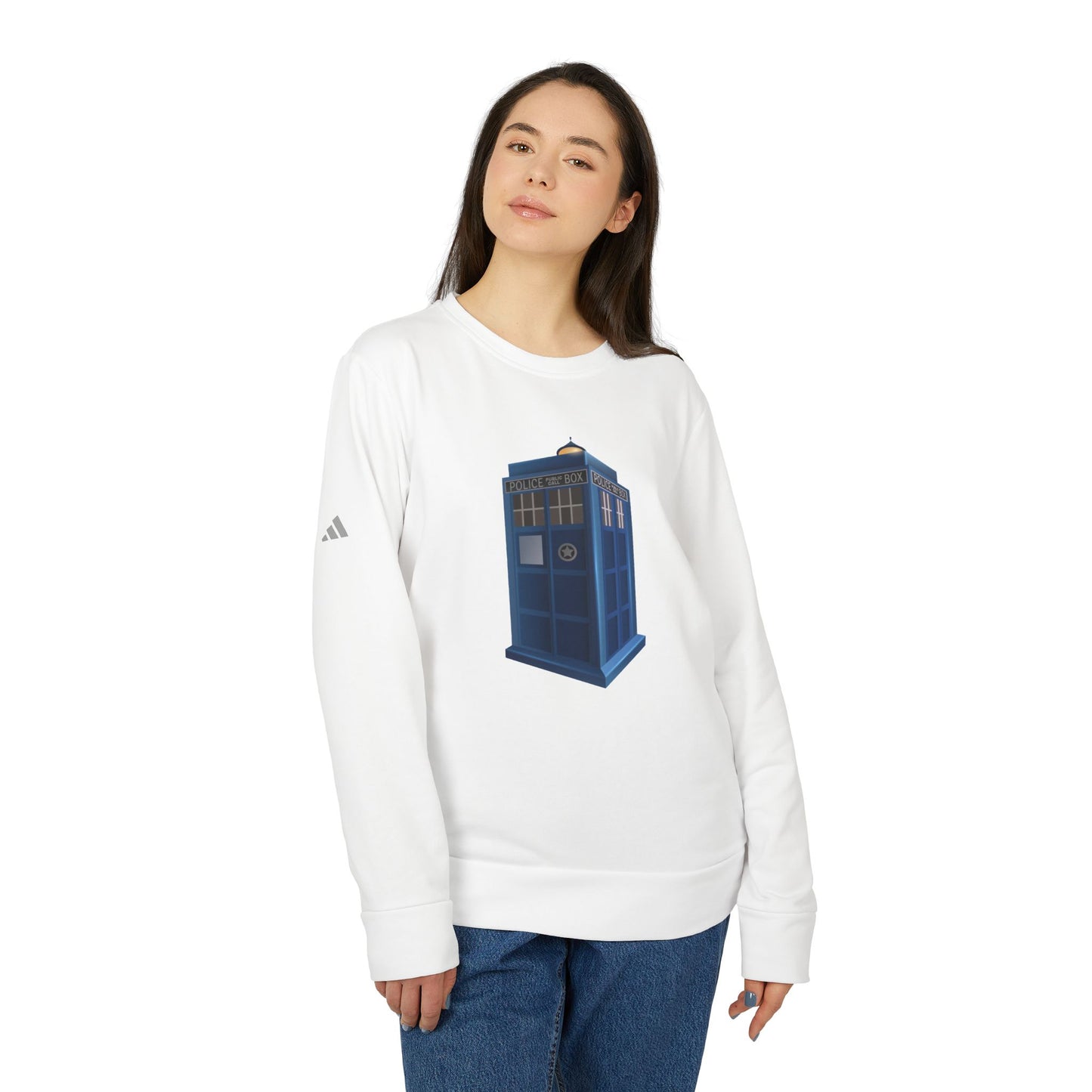 Adidas Unisex Fleece Crewneck Sweatshirt - Blue TARDIS - British Police Public Call Box