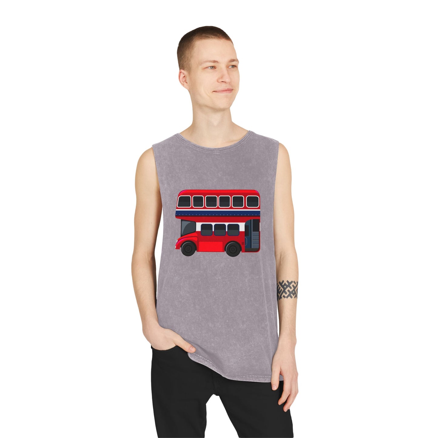 Unisex Stonewash Tank Top - London Transport English Bus - Iconic Red Double-Decker