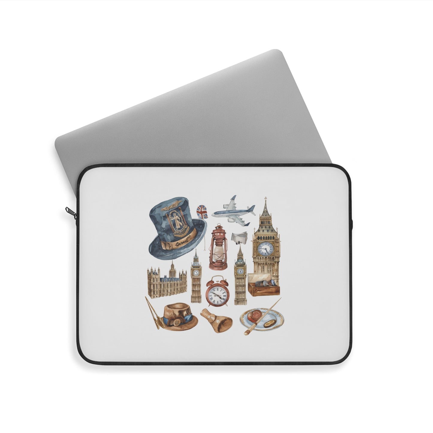 Vintage London Travel Laptop Sleeve, Cute England Design, Gift for Travelers, Laptop Bag, Computer Case, Stylish Tech Accessory
