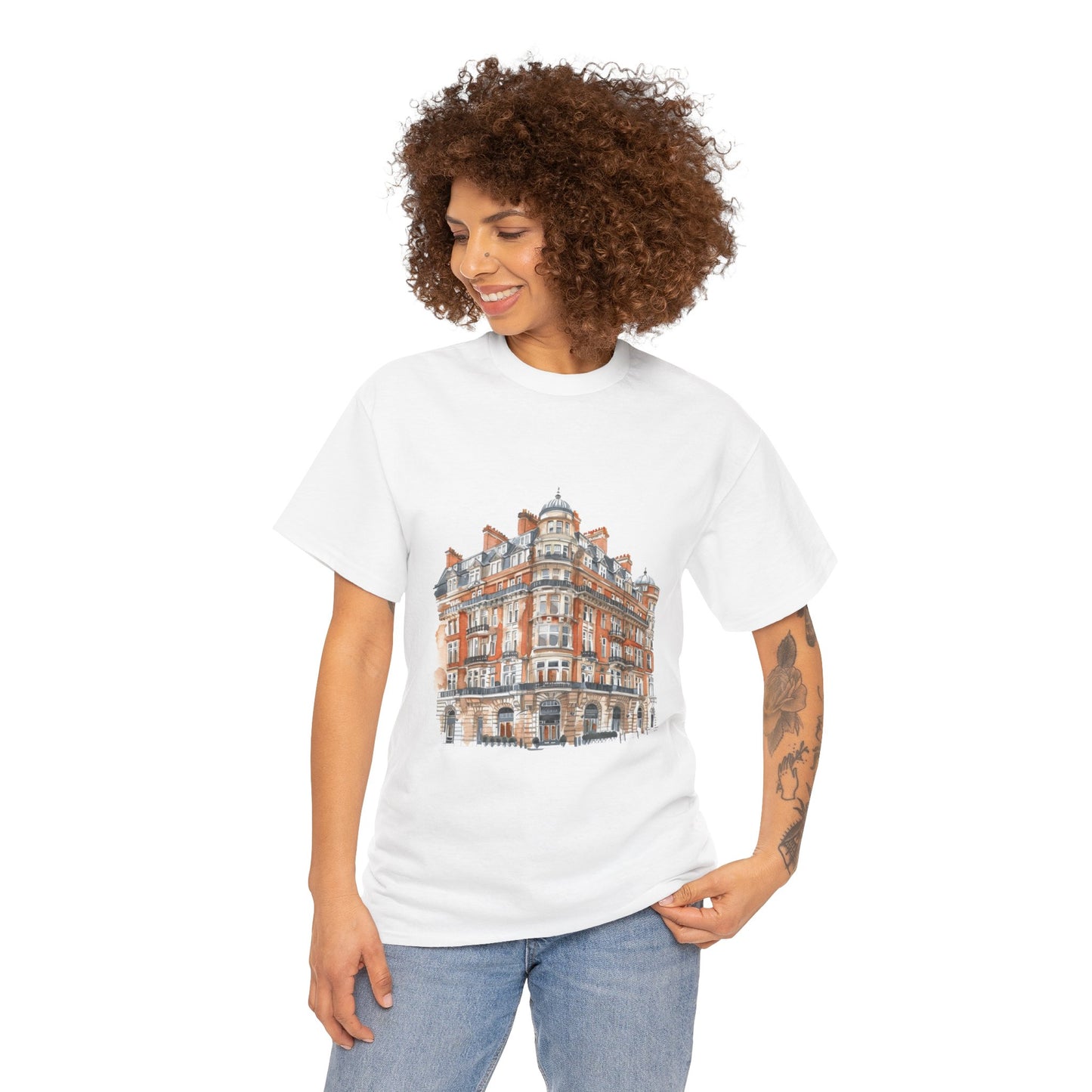 Unisex Heavy Cotton Tee - Classic British Architecture - Elegant Historic Building