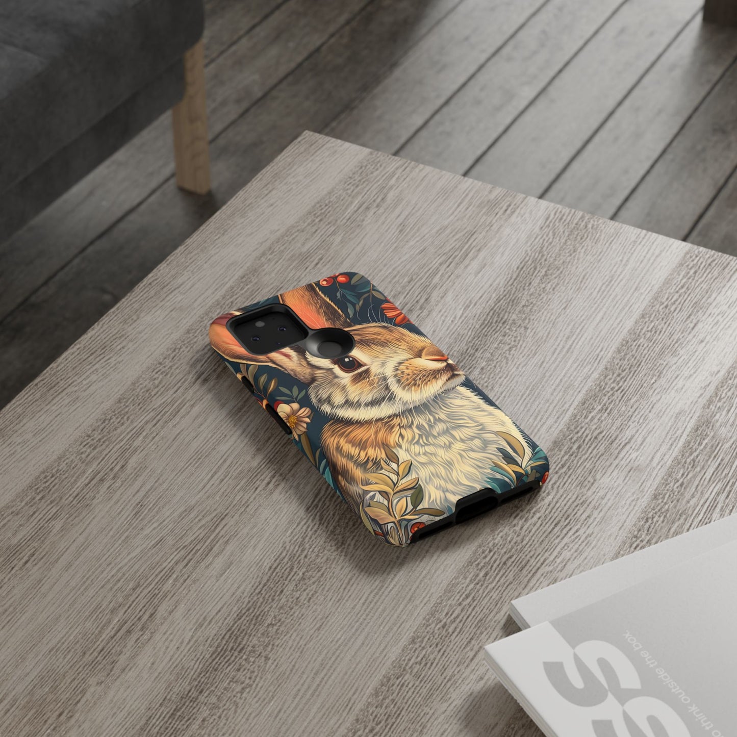 Rabbit Floral Phone Case, Cute Bunny Cover, Nature Lover Gift, Wildlife Photography, Protective Phone Accessory
