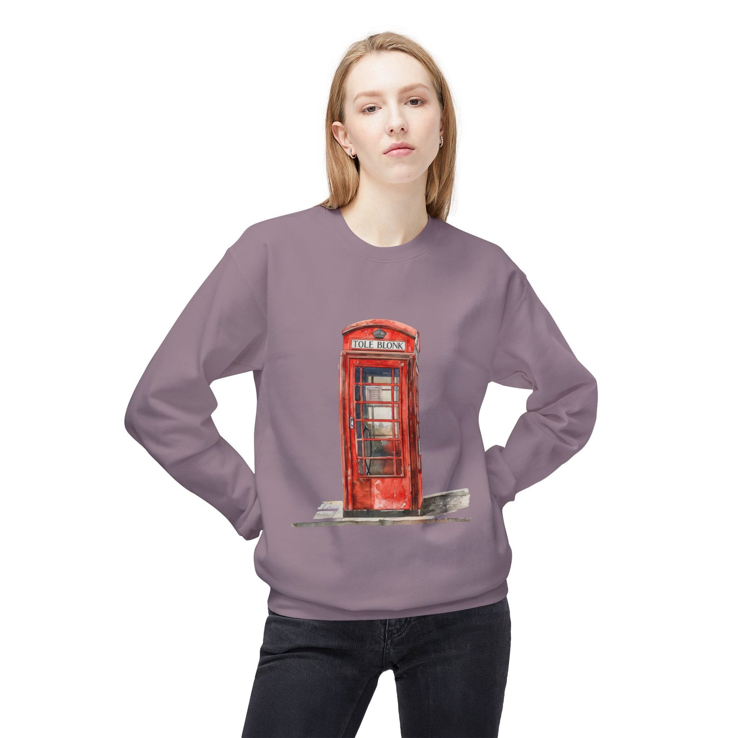 Unisex Midweight Softstyle Fleece Crewneck Sweatshirt - Iconic British Red Telephone Booth