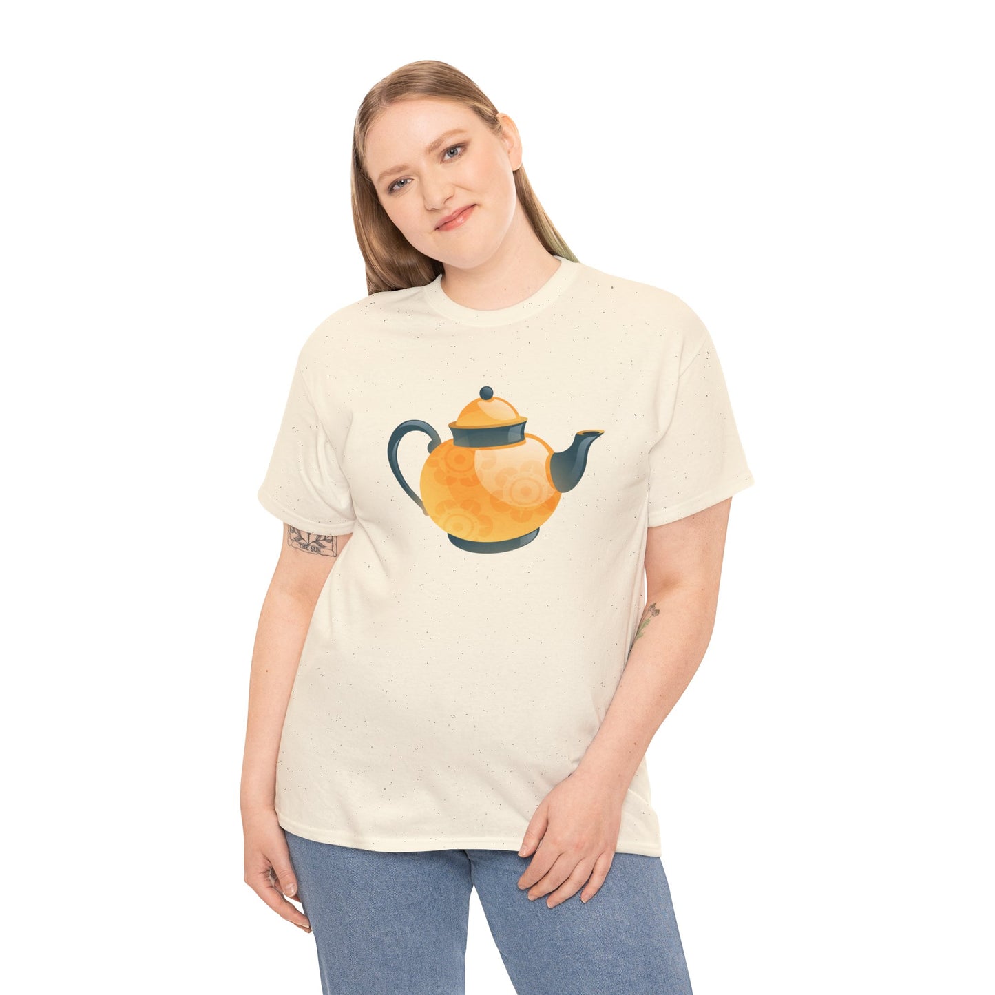 Unisex Heavy Cotton Tee - Classic British Tea Kettle - Timeless Elegance in Tea Time