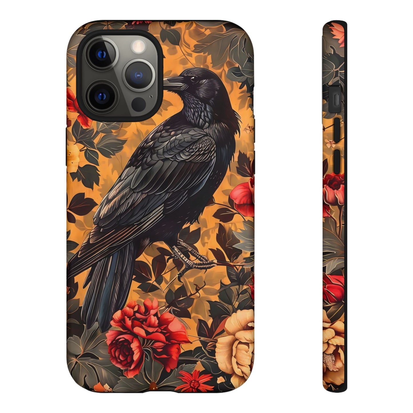 Raven Floral Phone Case - Tough Cases, Blackbird Decor, Gift for Nature Lovers, Bird Themed Accessories, Unique Phone Cover