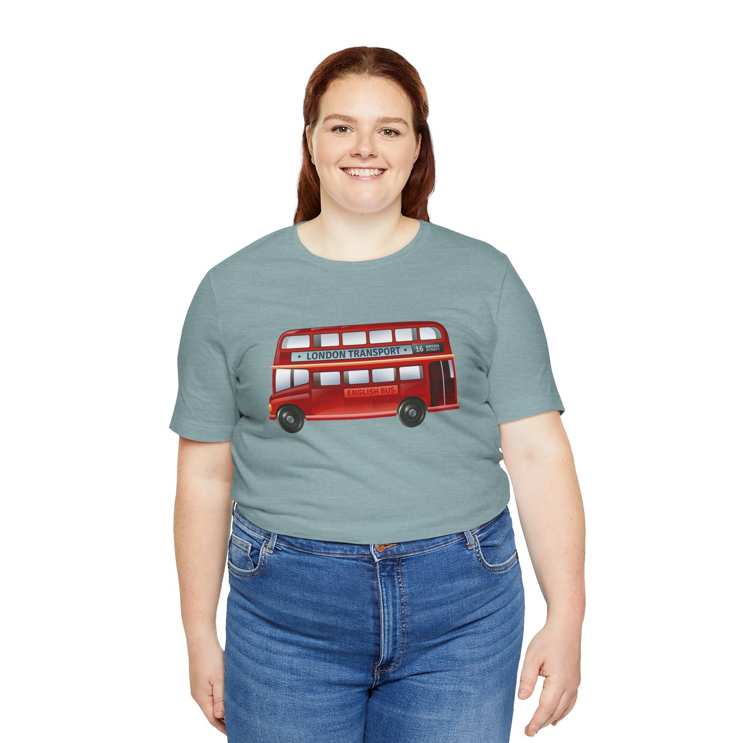 Unisex Jersey Short Sleeve Tee - London Transport English Bus - Iconic Red Double-Decker