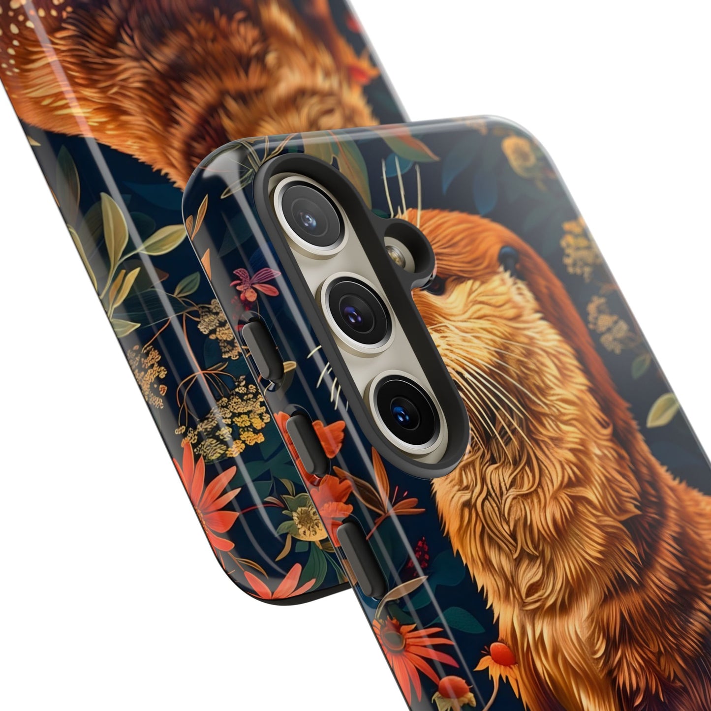 Otter Phone Case, Floral Otter Design, Tough Phone Cover, Nature Lover Gift, Cute Animal Accessories