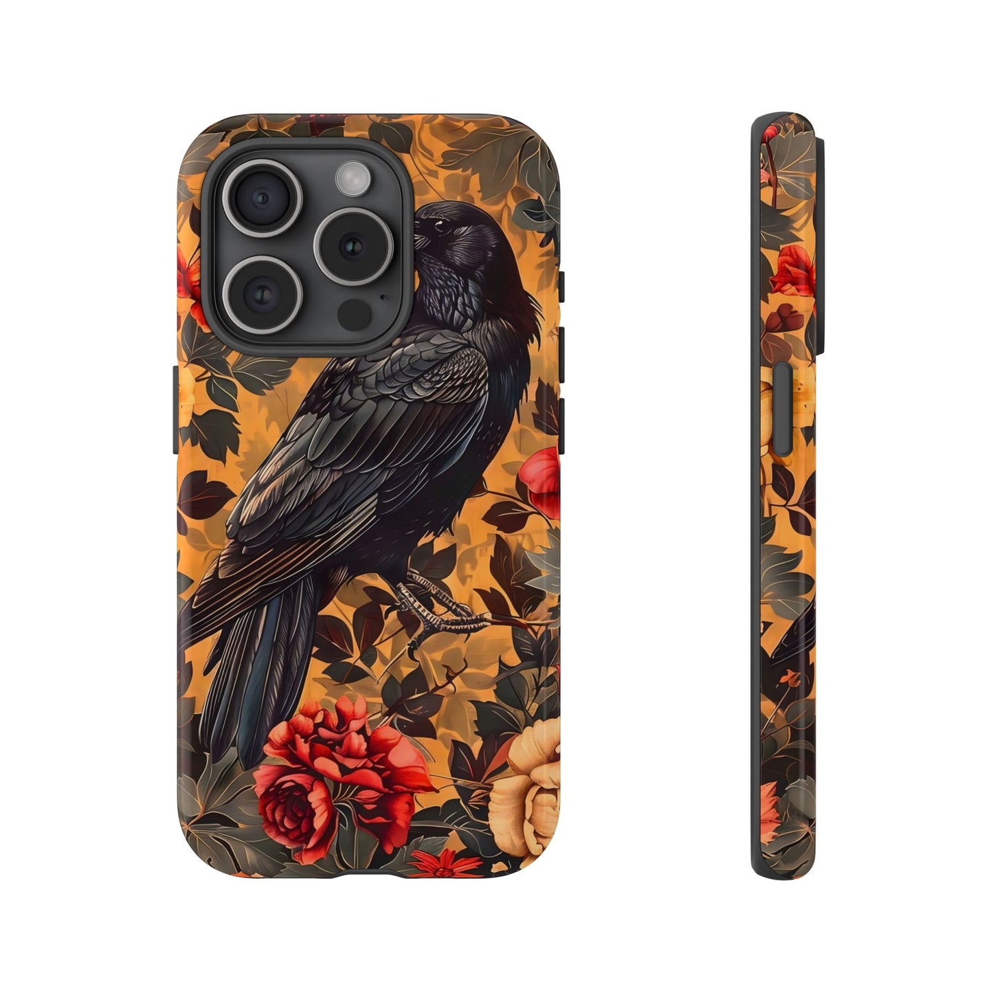 Raven Floral Phone Case - Tough Cases, Blackbird Decor, Gift for Nature Lovers, Bird Themed Accessories, Unique Phone Cover