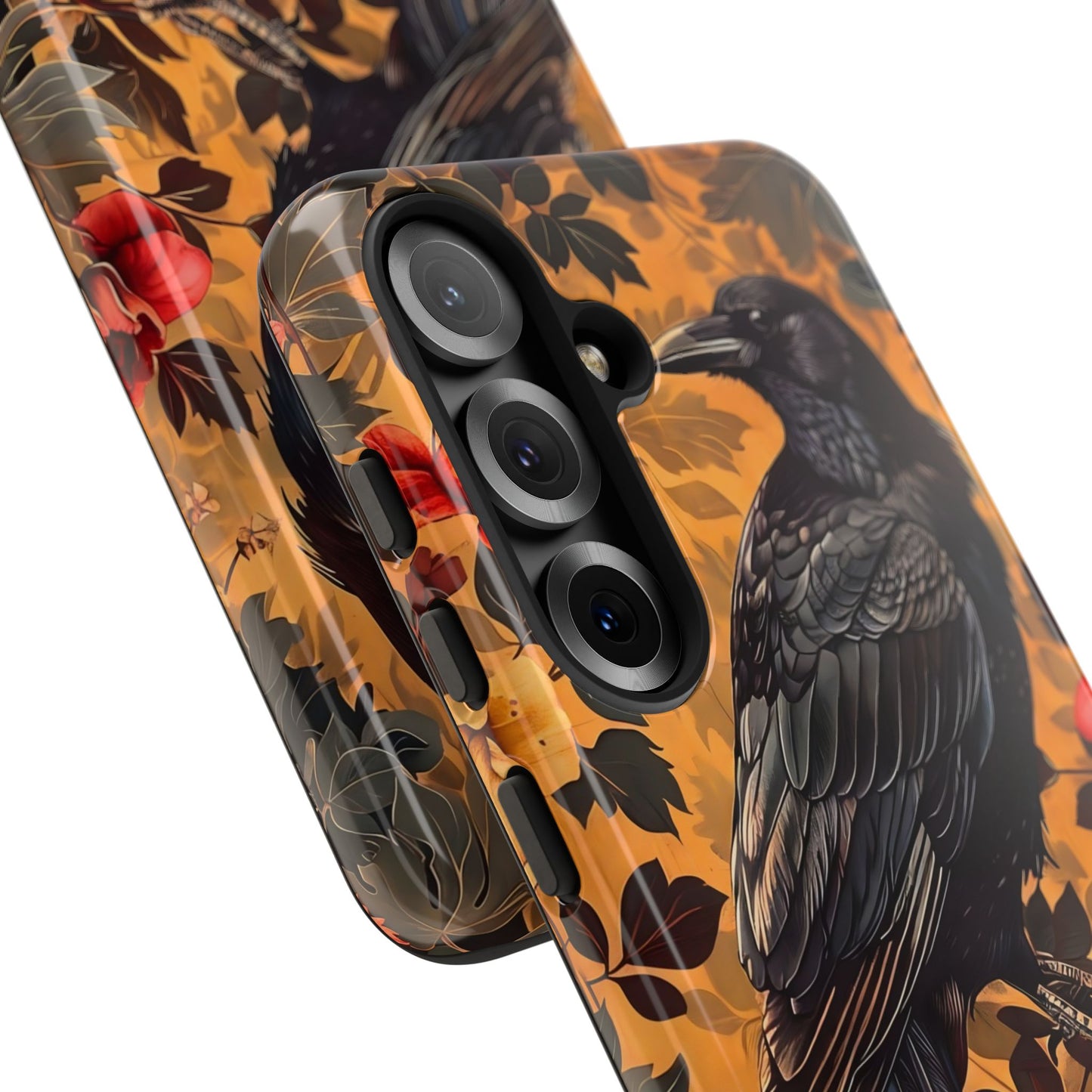 Raven Floral Phone Case - Tough Cases, Blackbird Decor, Gift for Nature Lovers, Bird Themed Accessories, Unique Phone Cover