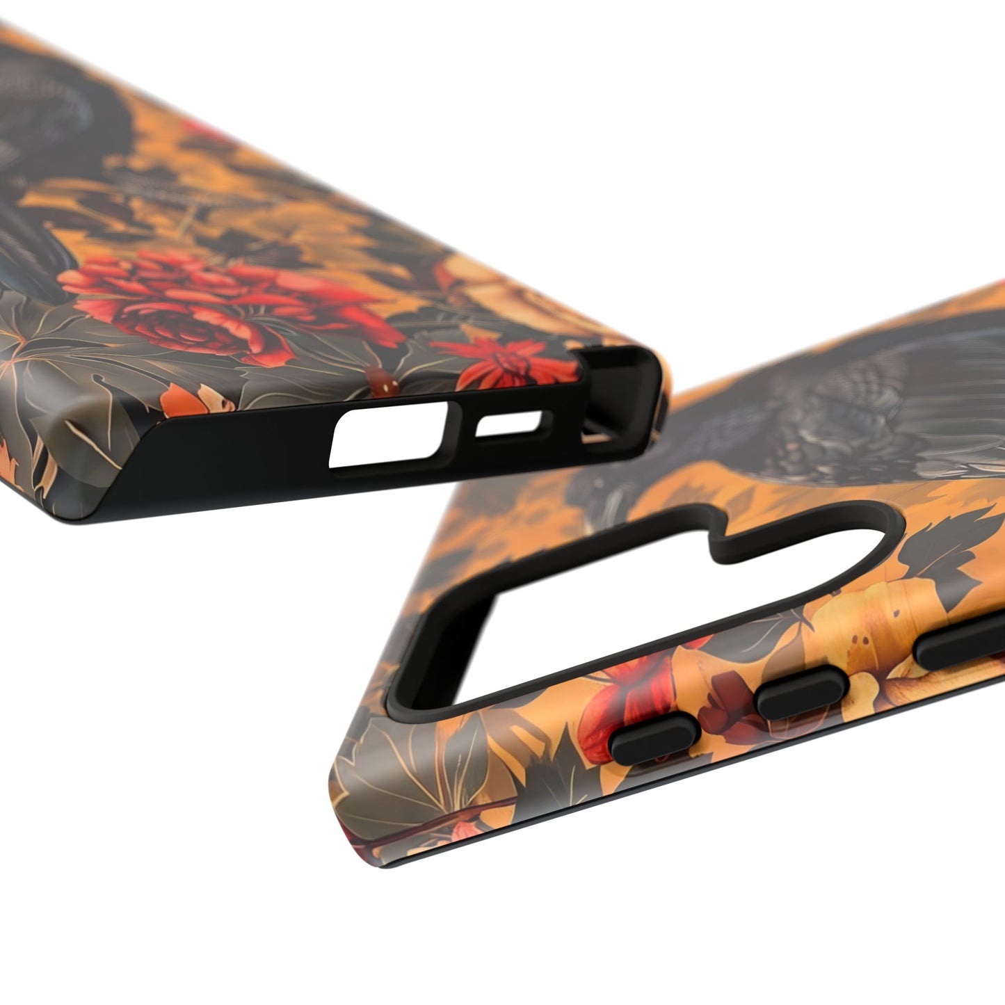 Raven Floral Phone Case - Tough Cases, Blackbird Decor, Gift for Nature Lovers, Bird Themed Accessories, Unique Phone Cover