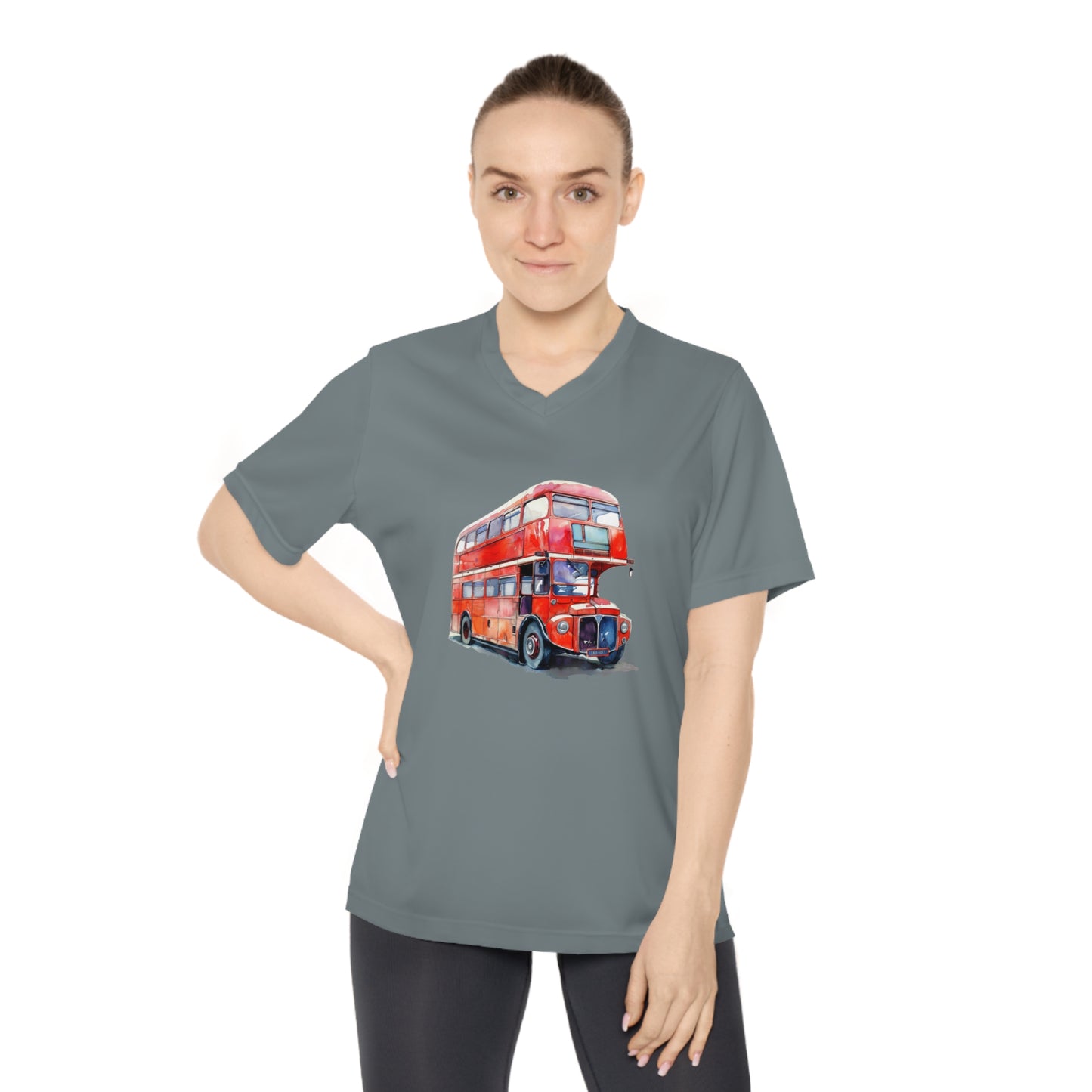 V-Neck T-Shirt for Women - Classic London Double-Decker Bus Artwork