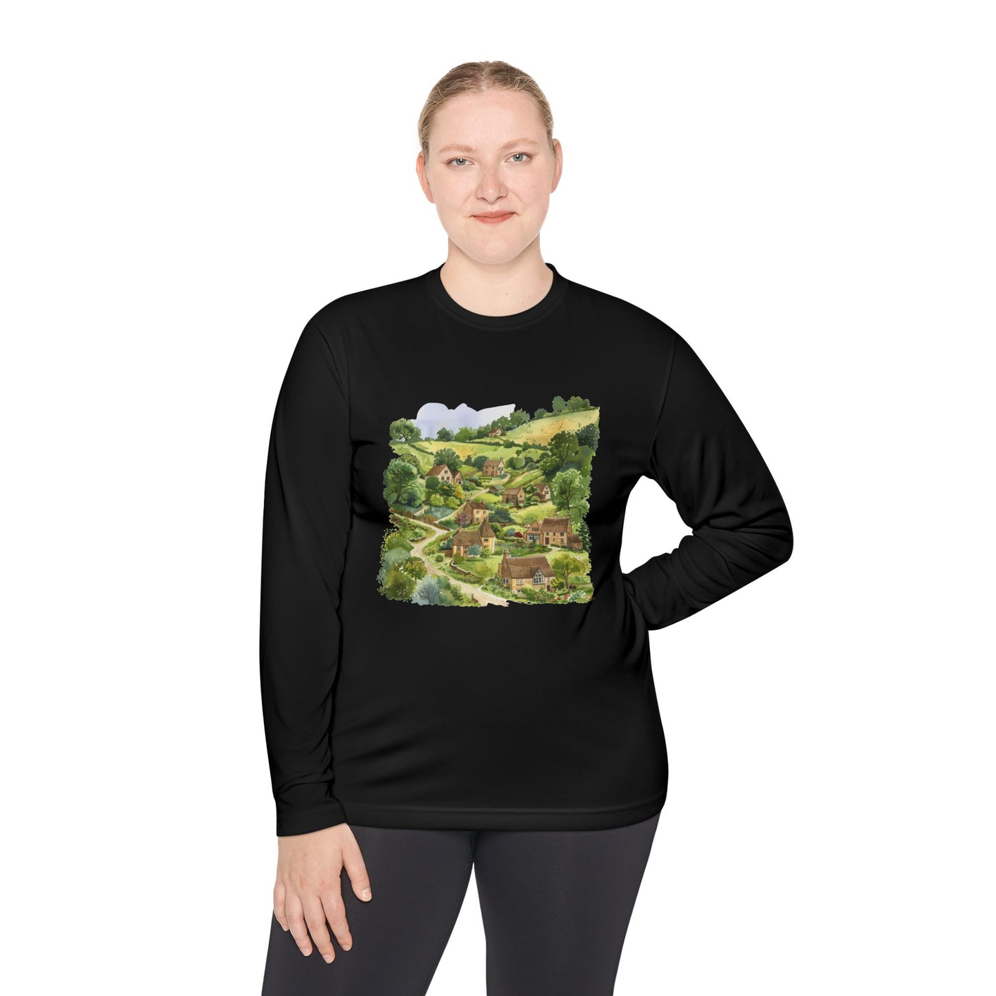 Unisex Lightweight Long Sleeve Tee - Scenic Village - Perfect for Nature Lovers